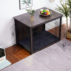 Dwanton dog crate furniture double doors enable simple pet entry and tidy enclosure.