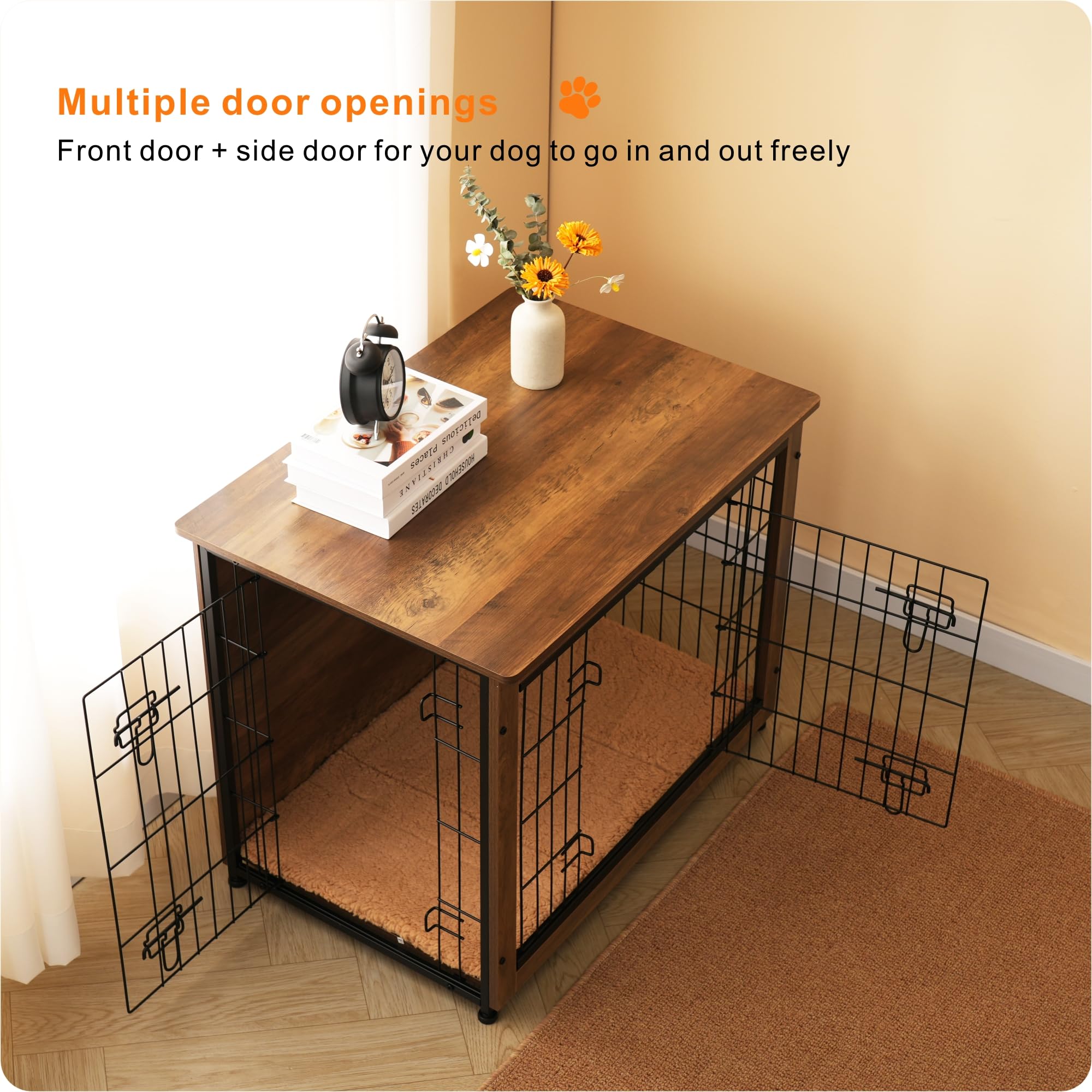 Dwanton dog crate furniture with double doors for easy access and versatile use.