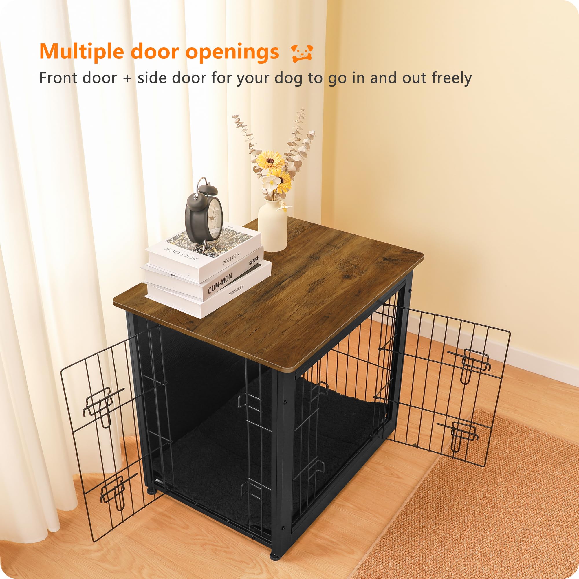 Dwanton dog crate furniture double-doors secures easy access for pets and tidy living spaces.