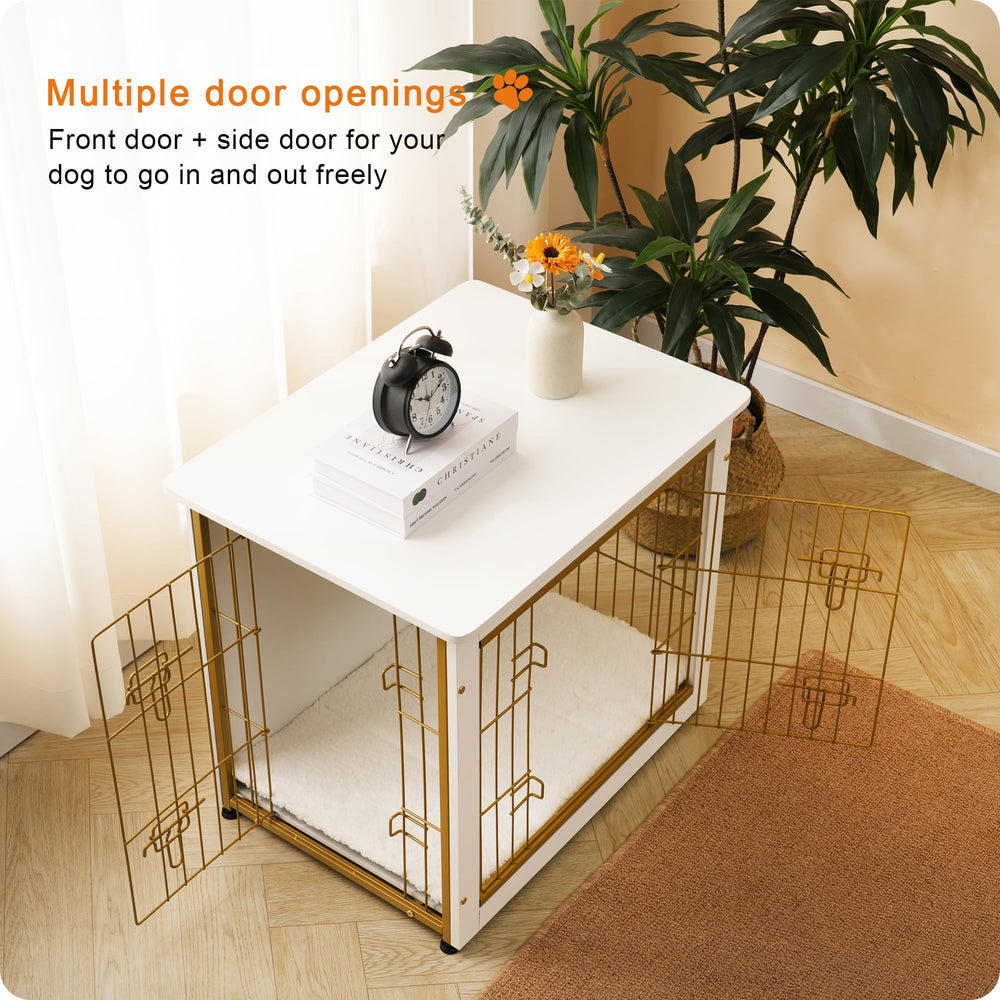 Dwanton dog crate furniture double doors highlight easy access for your dog and tidy space