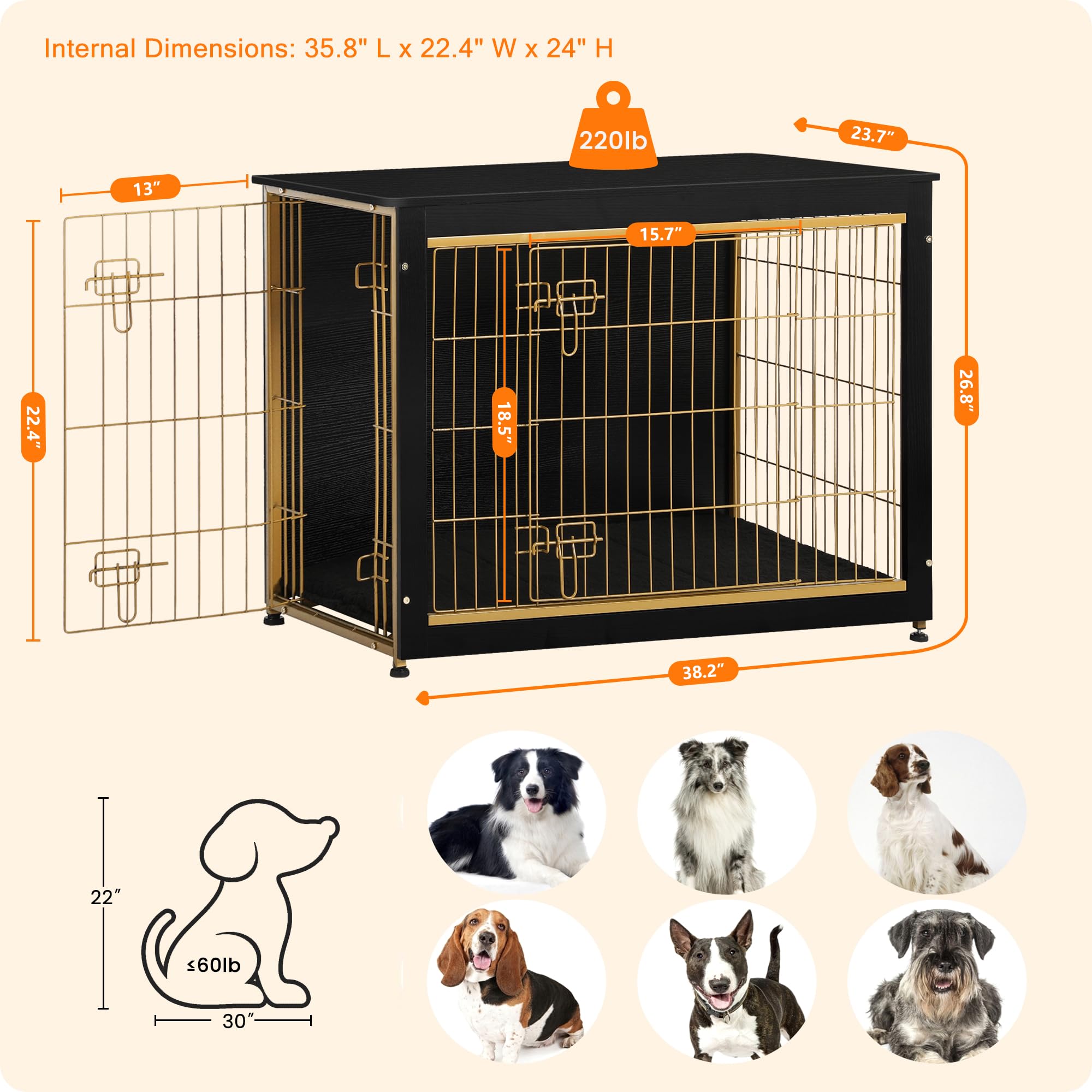Dwanton crate with front double doors for easy pet entry and cleaning