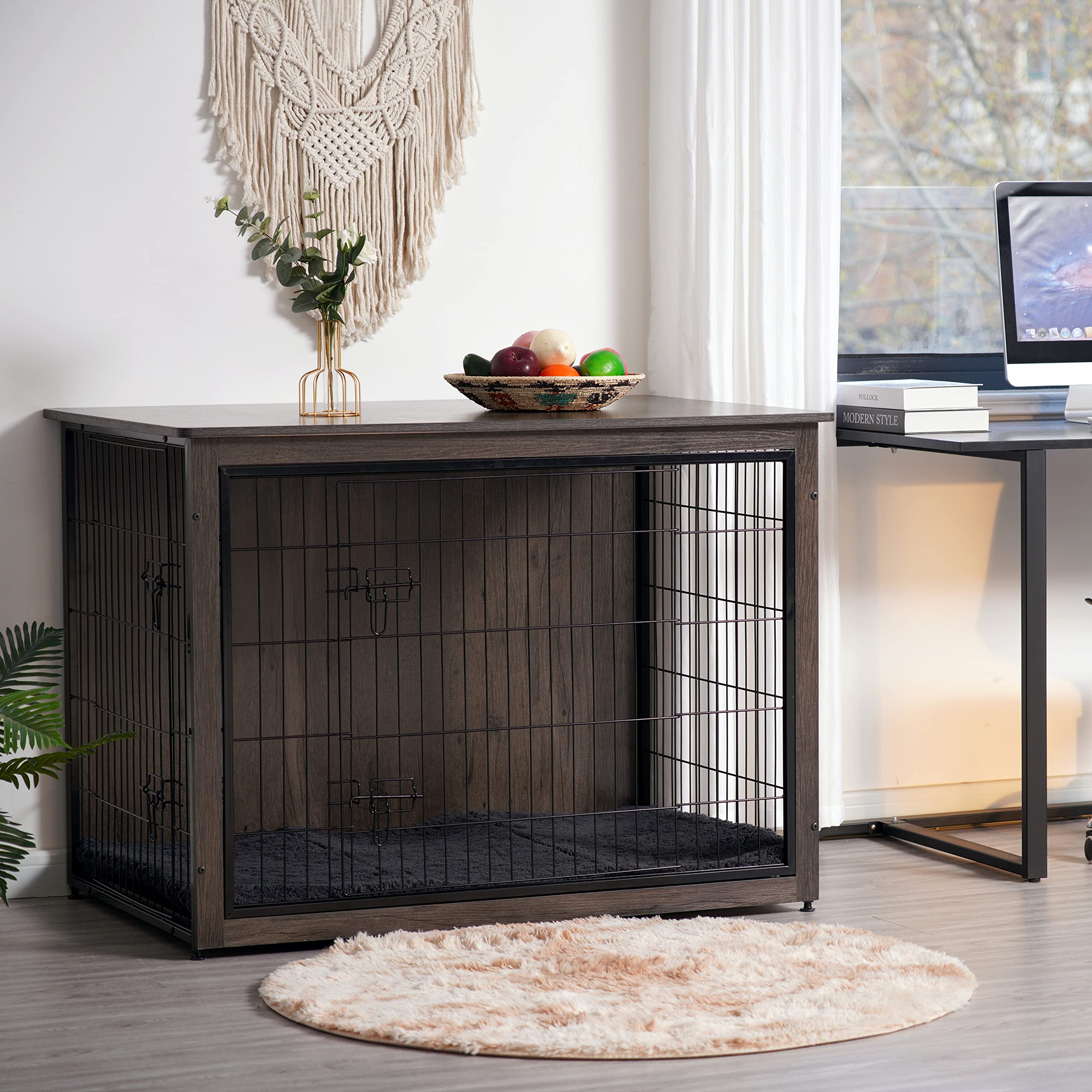 Dwanton dog crate furniture in-room setup showcases versatile space-saving solution.