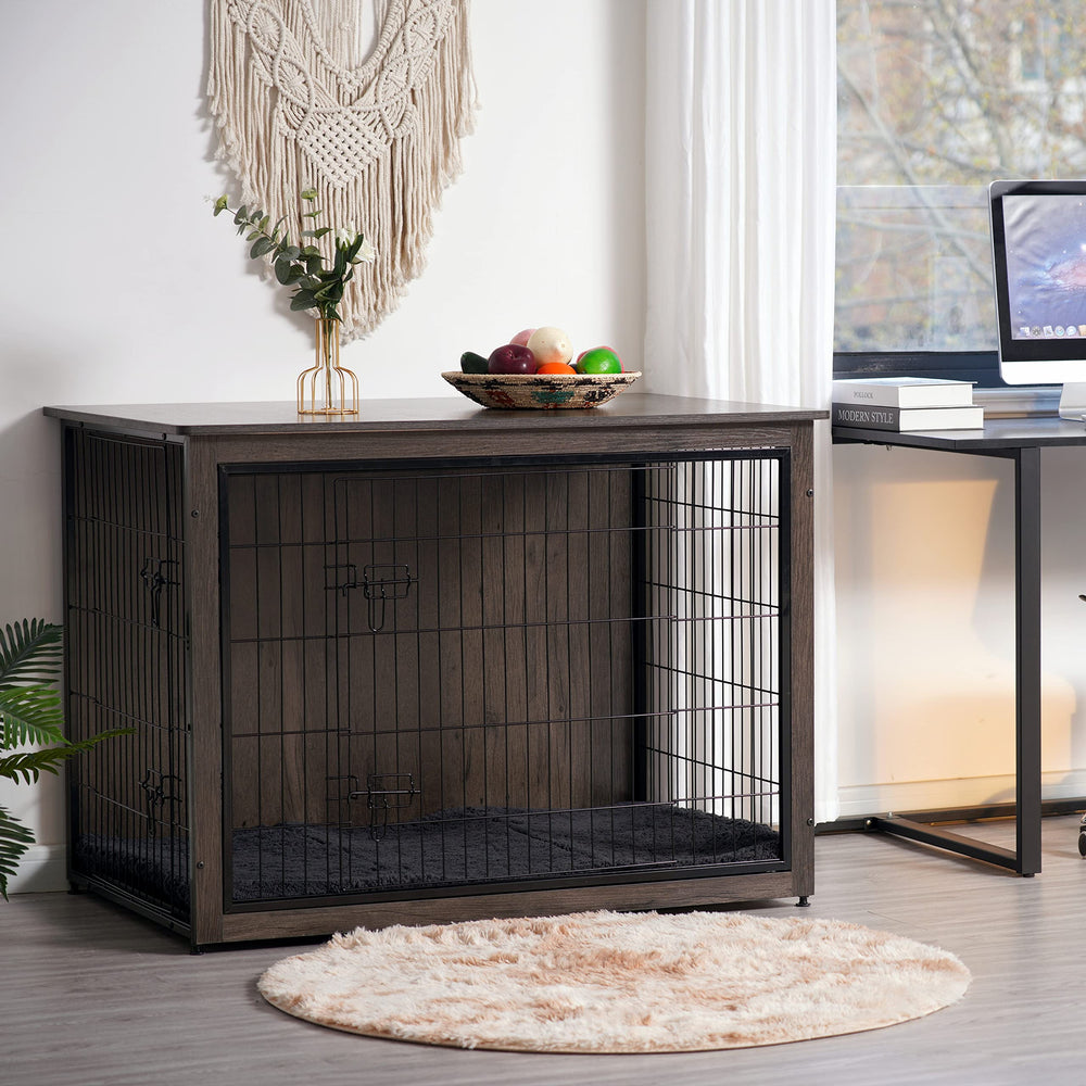 Dwanton dog crate furniture in-room setup showcases versatile space-saving solution.