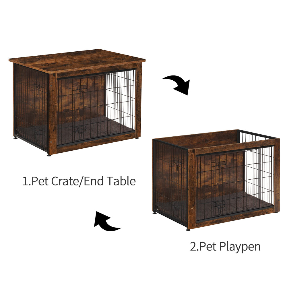 Dwanton dog crate furniture rustic brown finish suits living spaces.