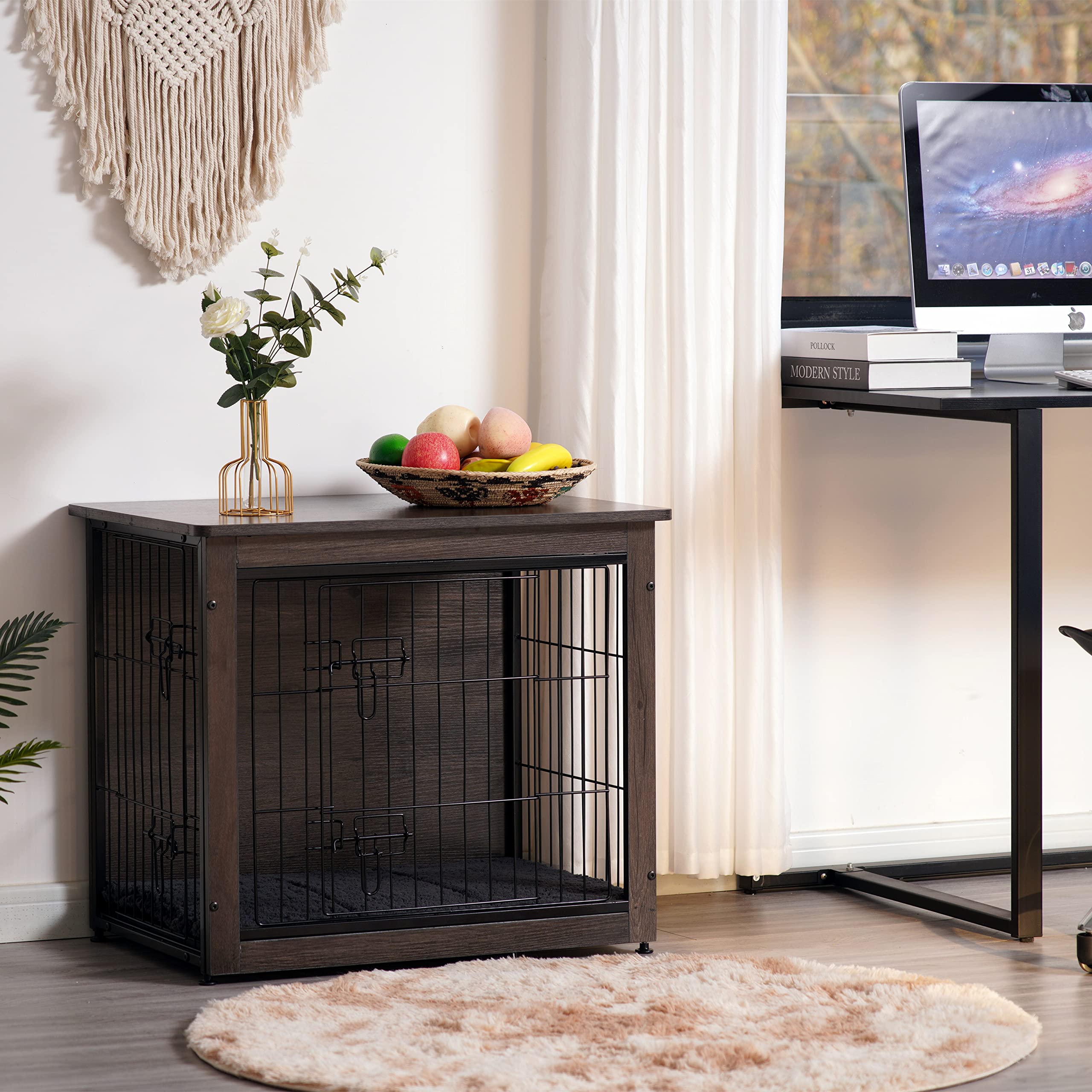 Dwanton dog crate furniture side table use demonstrates dual function for cozy pets and decor.