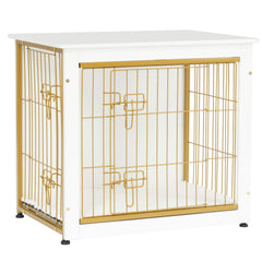 Dwanton dog crate furniture side table shows dual function as crate and decorative end table