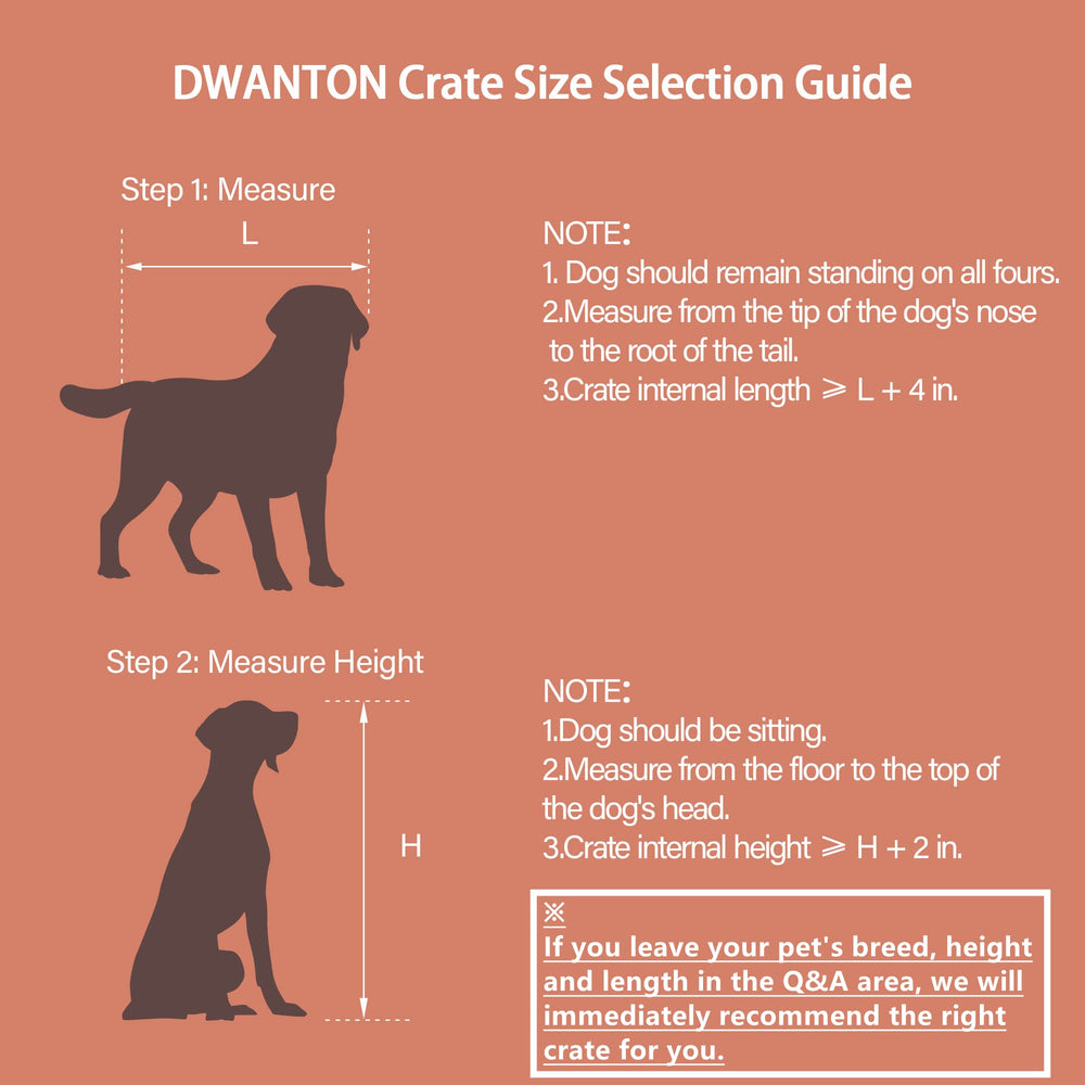 Dwanton crate size guidance helps choose fit for pet height and length.