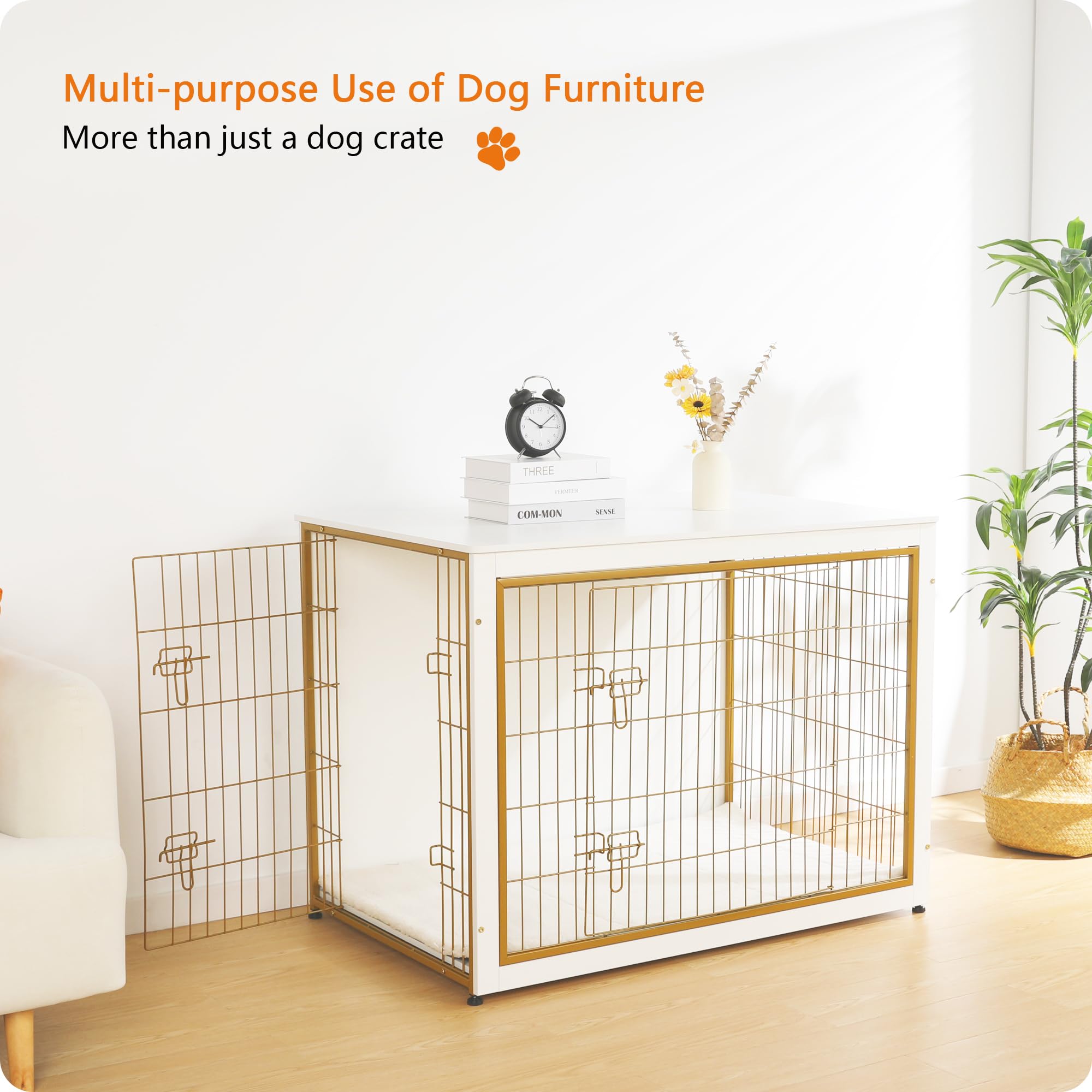 Dwanton dog crate furniture top surface styled with decor items