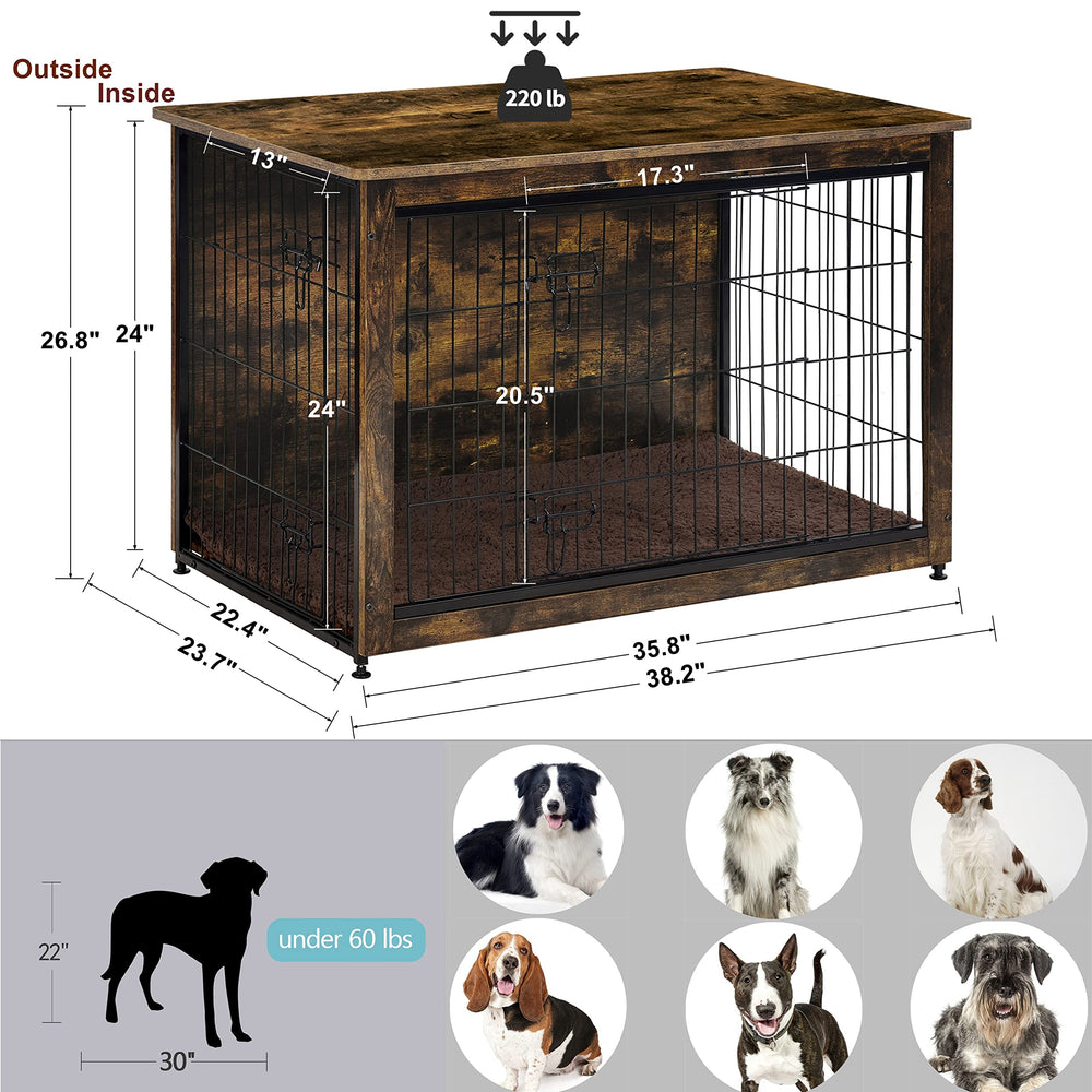 Dwanton dog crate furniture top surface allows decor or lamp placement.