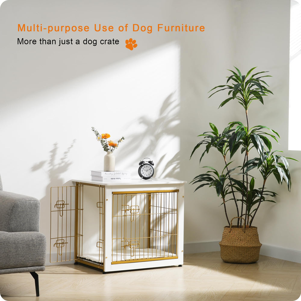 Dwanton dog crate furniture white finish offers a clean, modern look in any room