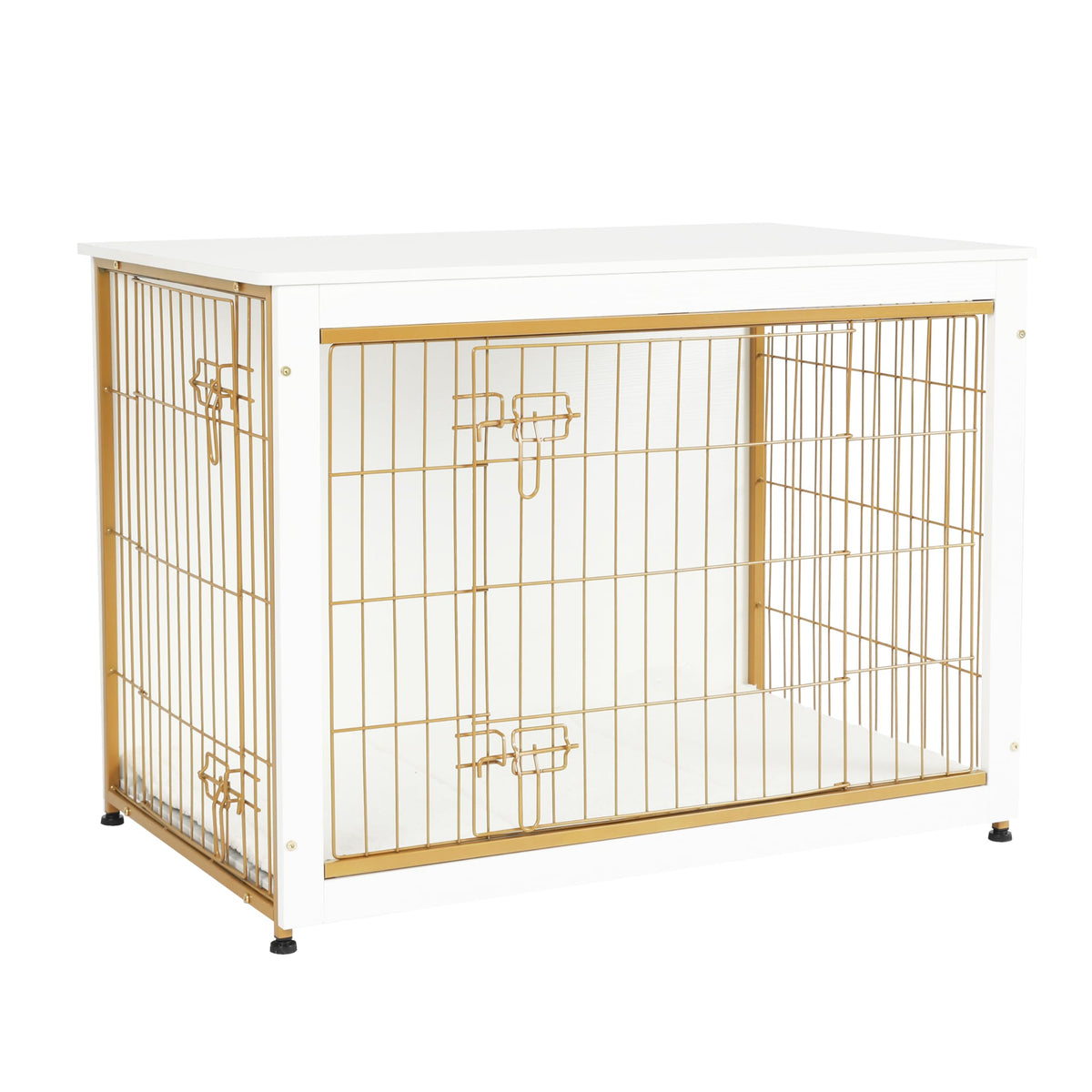 Dwanton dog crate furniture with cushion provides a cozy resting space for pets.