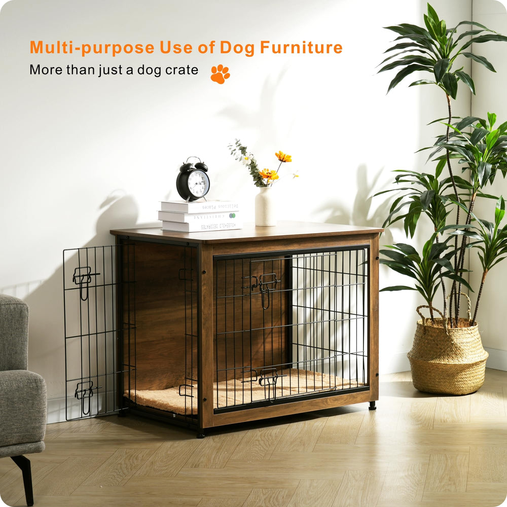 Dwanton dog crate room setup shows compact, stylish pet housing solution.