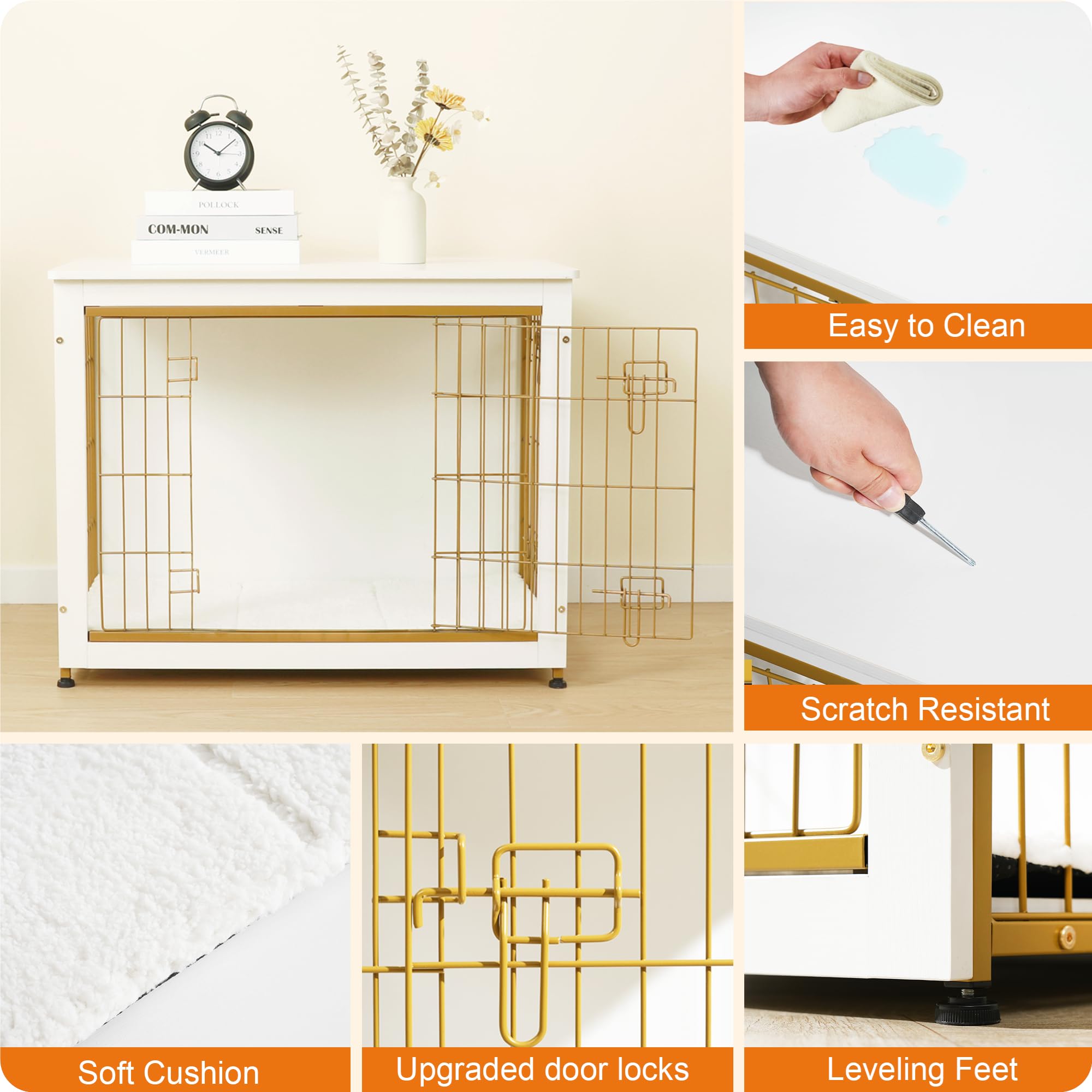 Dwanton dog crate in a small space used as a functional furniture piece.