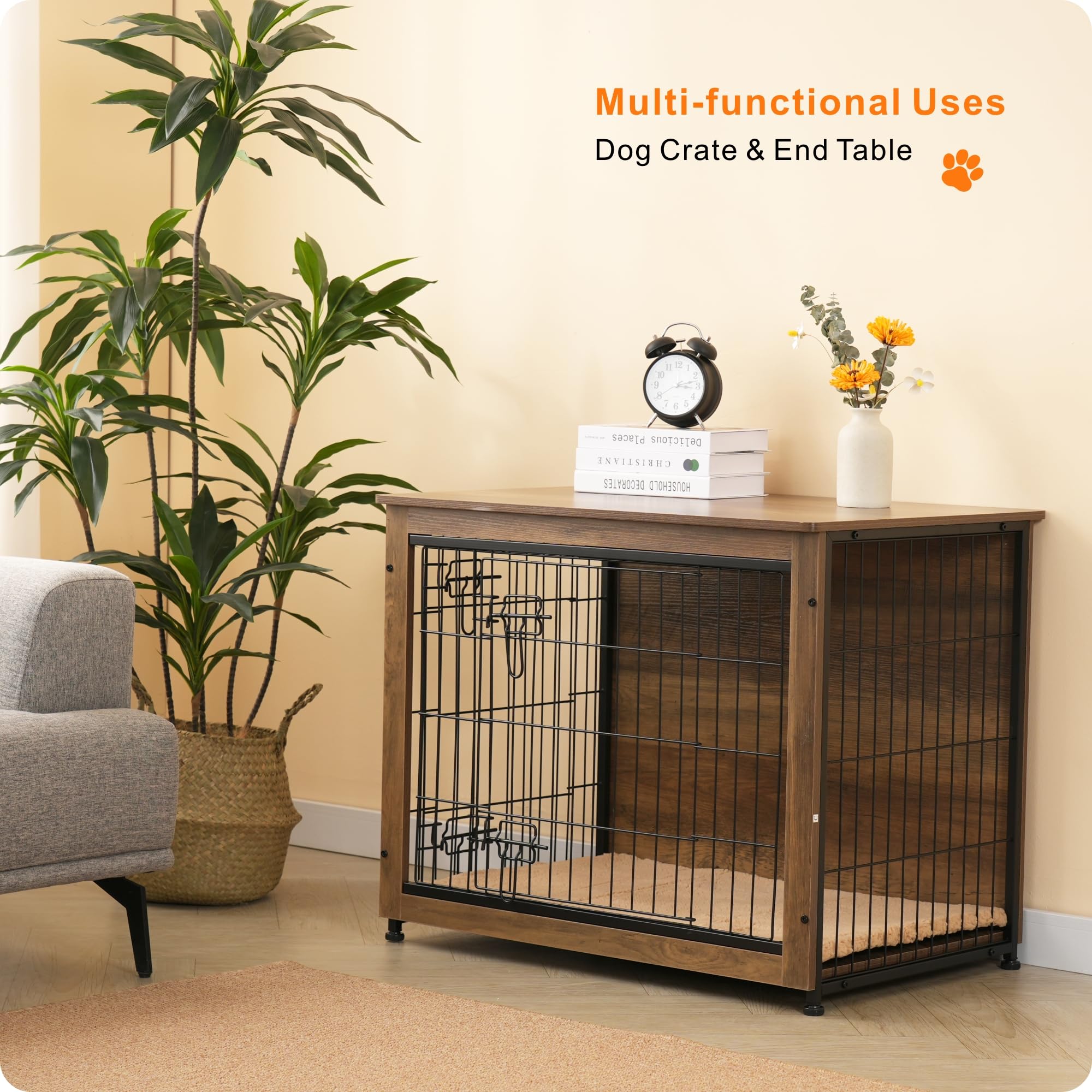 Dwanton dog crate warm brown finish complements modern home interiors.