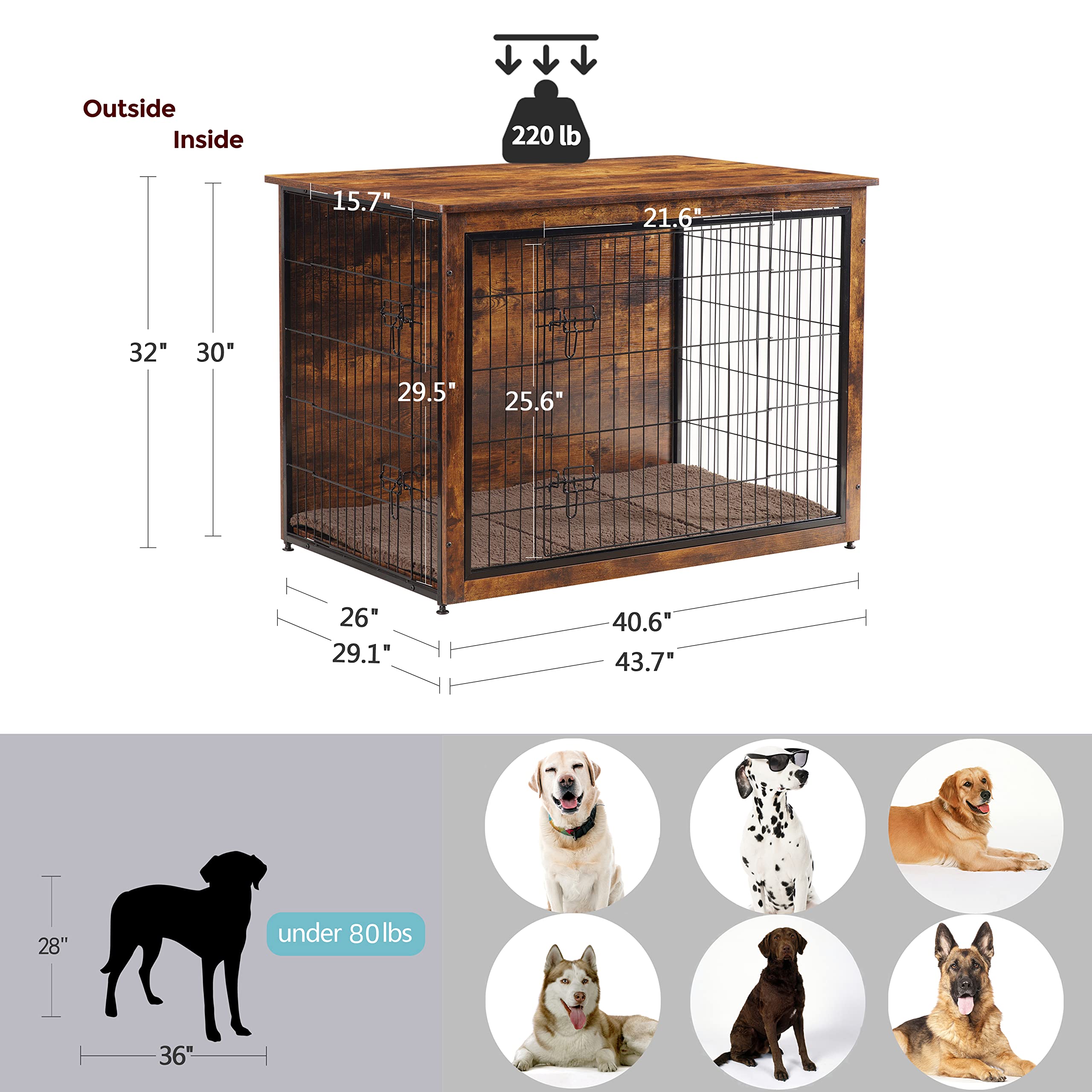 Dwanton dog crate wooden frame highlights durable materials for long-term pet furniture use