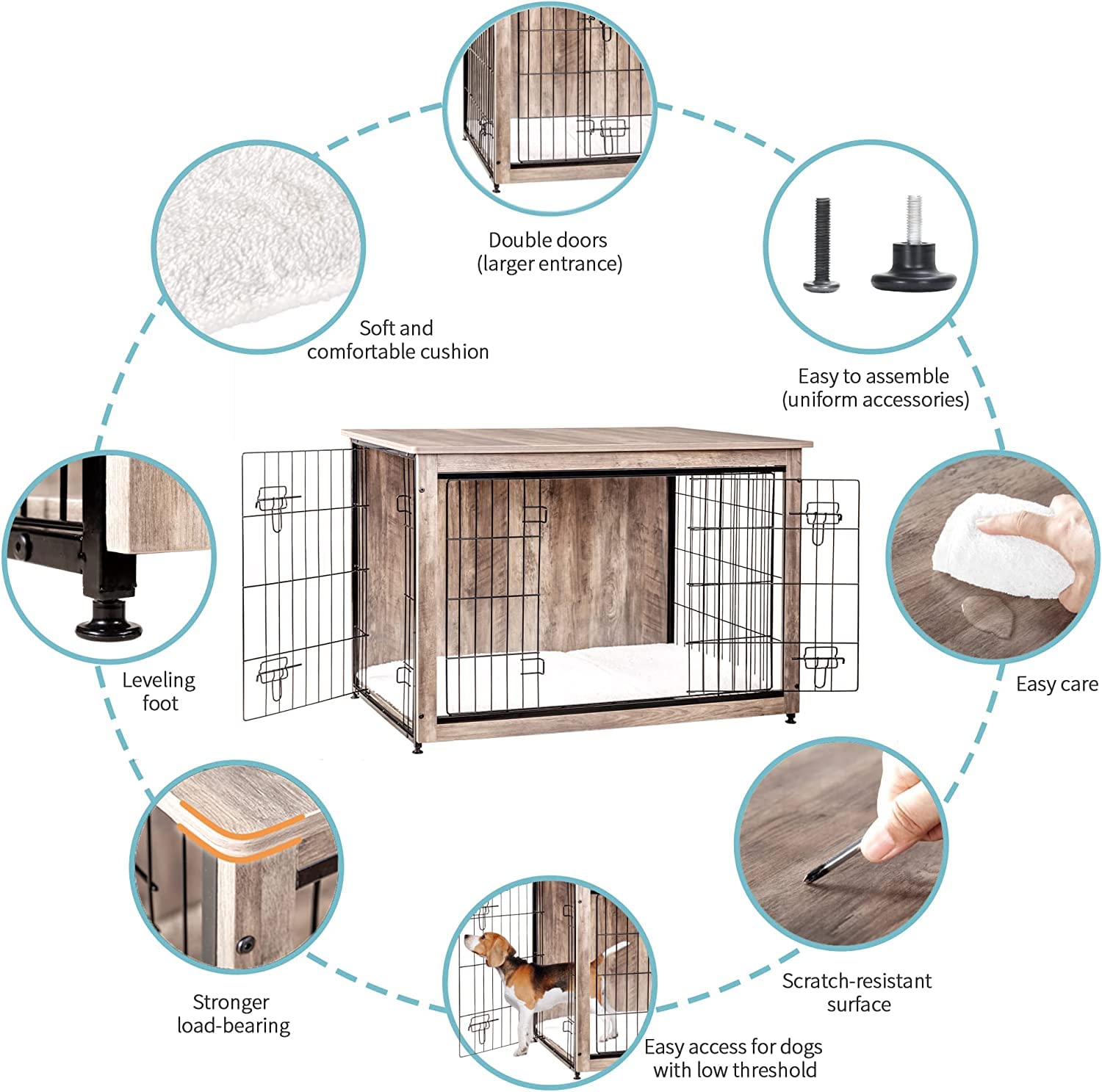 Dwanton double doors entry design supports convenient crate access and cleaning.