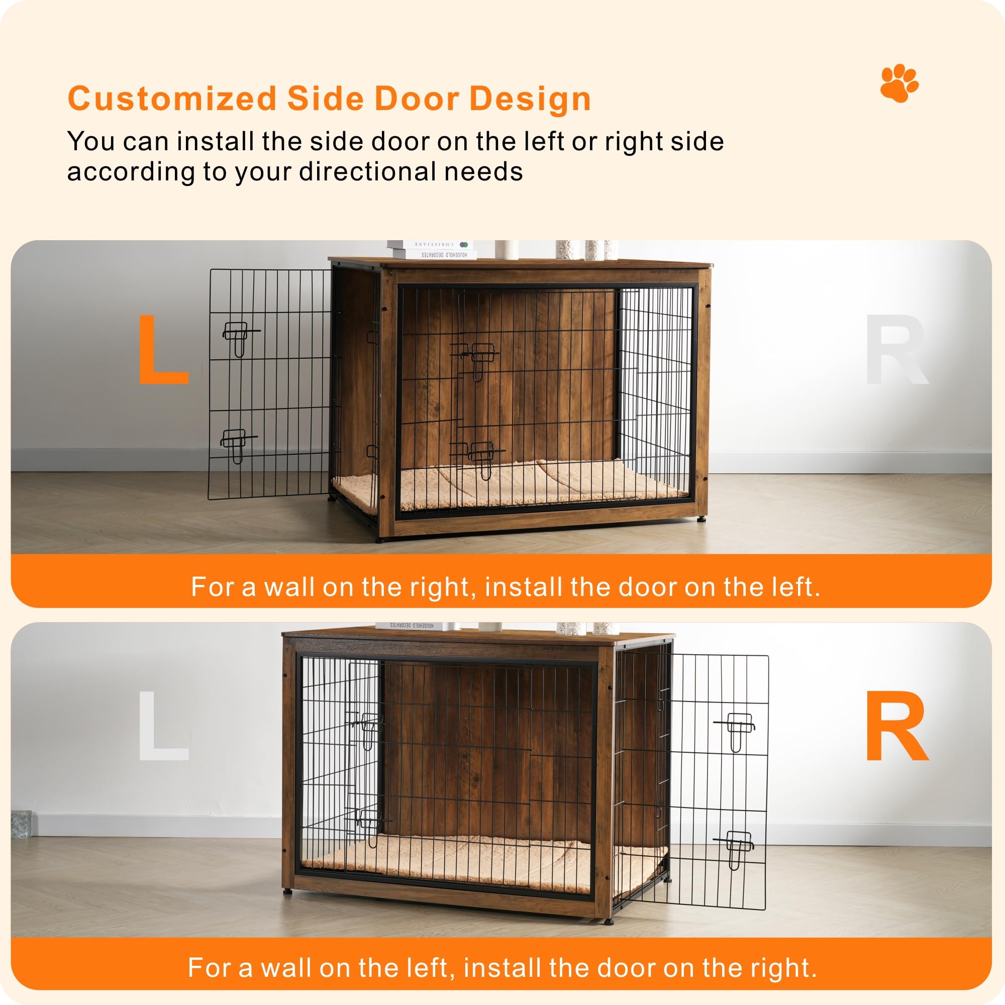 Dwanton indoor dog house in 43.3 inches for roomy accommodation.