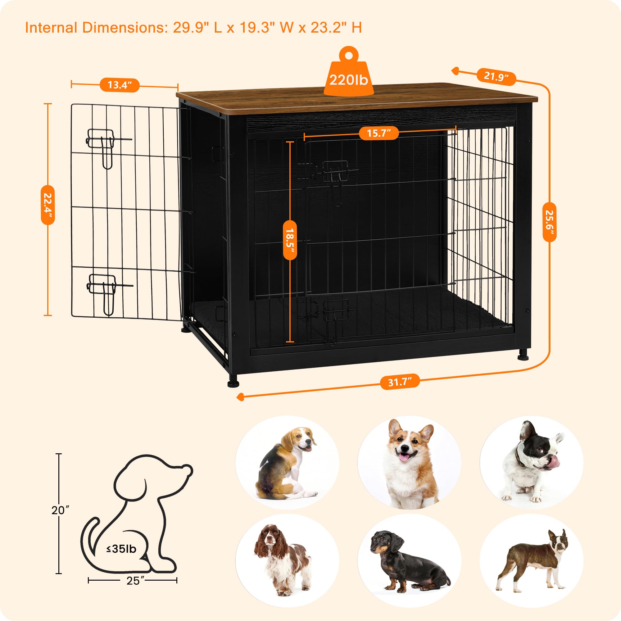 Dwanton kennel table top view highlights sturdy work surface and decor space