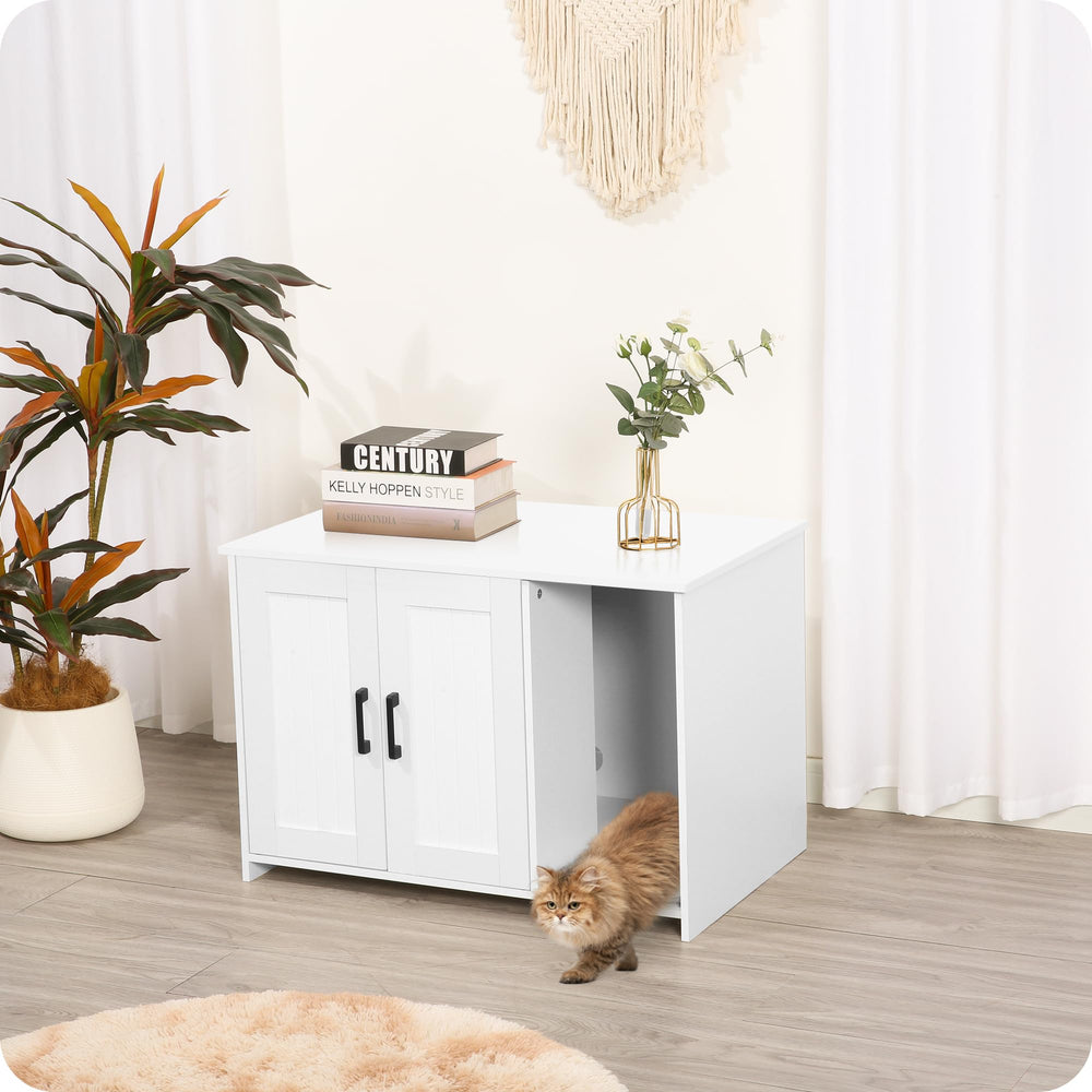 Dwanton litter box enclosure closed wooden look demonstrates discreet pet space