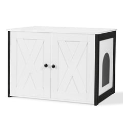 Dwanton litter box enclosure front view in white, blends with décor