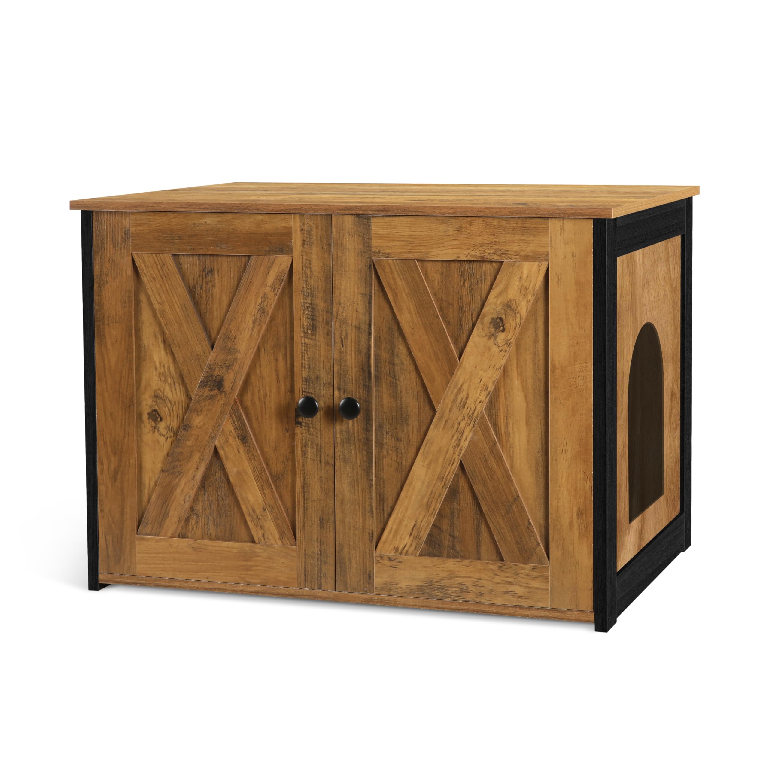 Dwanton litter box enclosure front view demonstrates stylish concealment for a tidy space