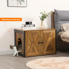 Dwanton litter box enclosure left-side entrance beside sofa for easy access
