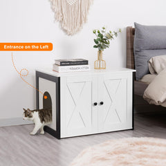 Dwanton litter box enclosure with reversible entrance on left side