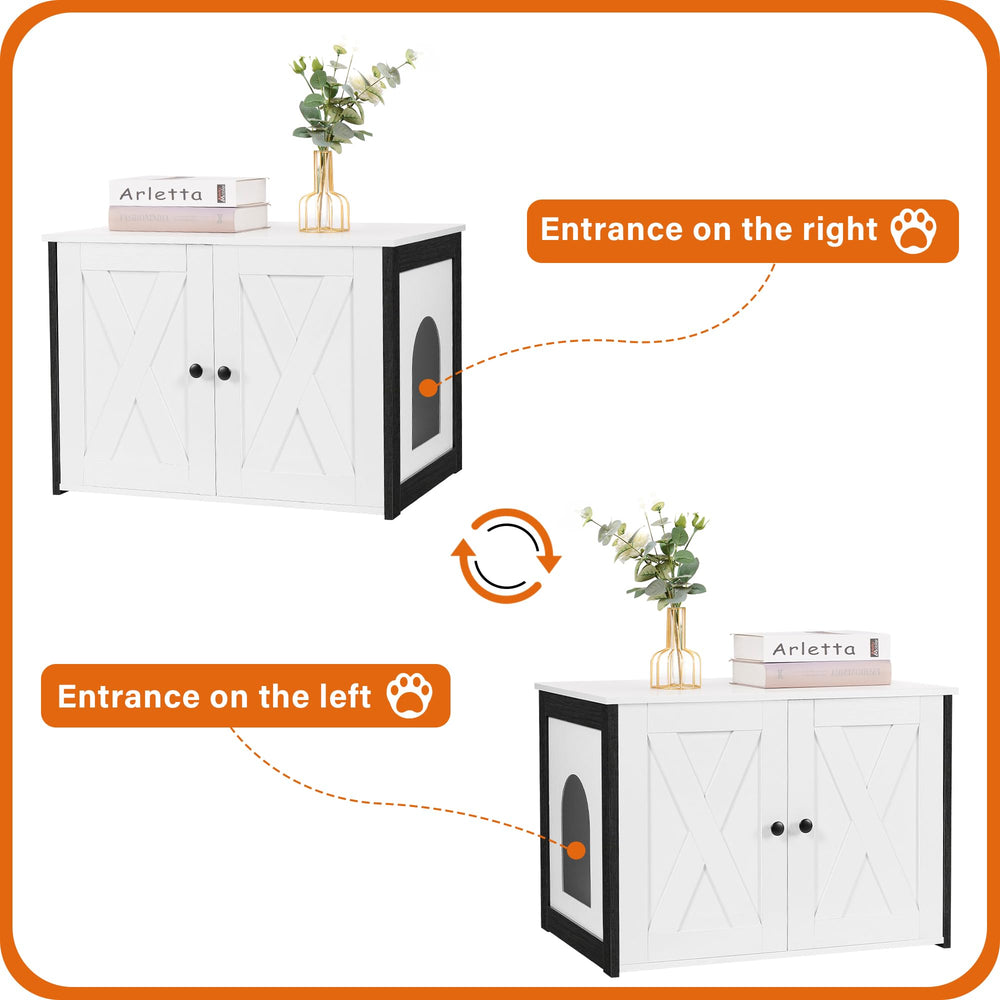 Dwanton litter box enclosure with reversible entrance on right side