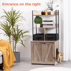 Dwanton litter box enclosure with reversible entrance for convenient pet access.