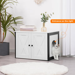 Dwanton litter box enclosure side view shows wooden panel design and compact footprint