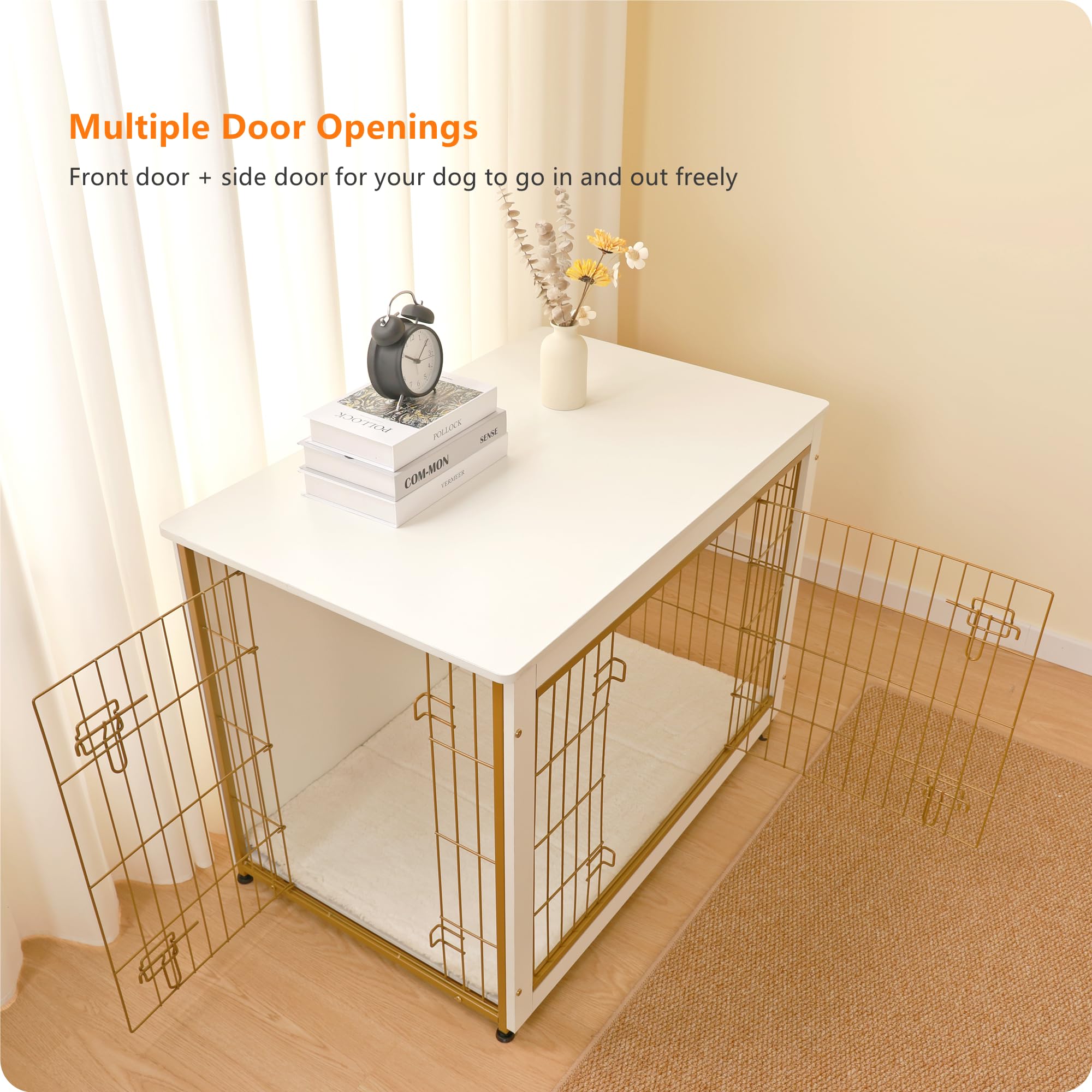 Dwanton particleboard and wire construction delivers durable, chew-resistant containment.
