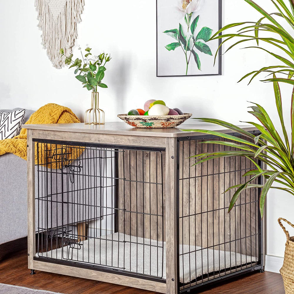 Dwanton wooden kennel table with double doors offers easy pet access.