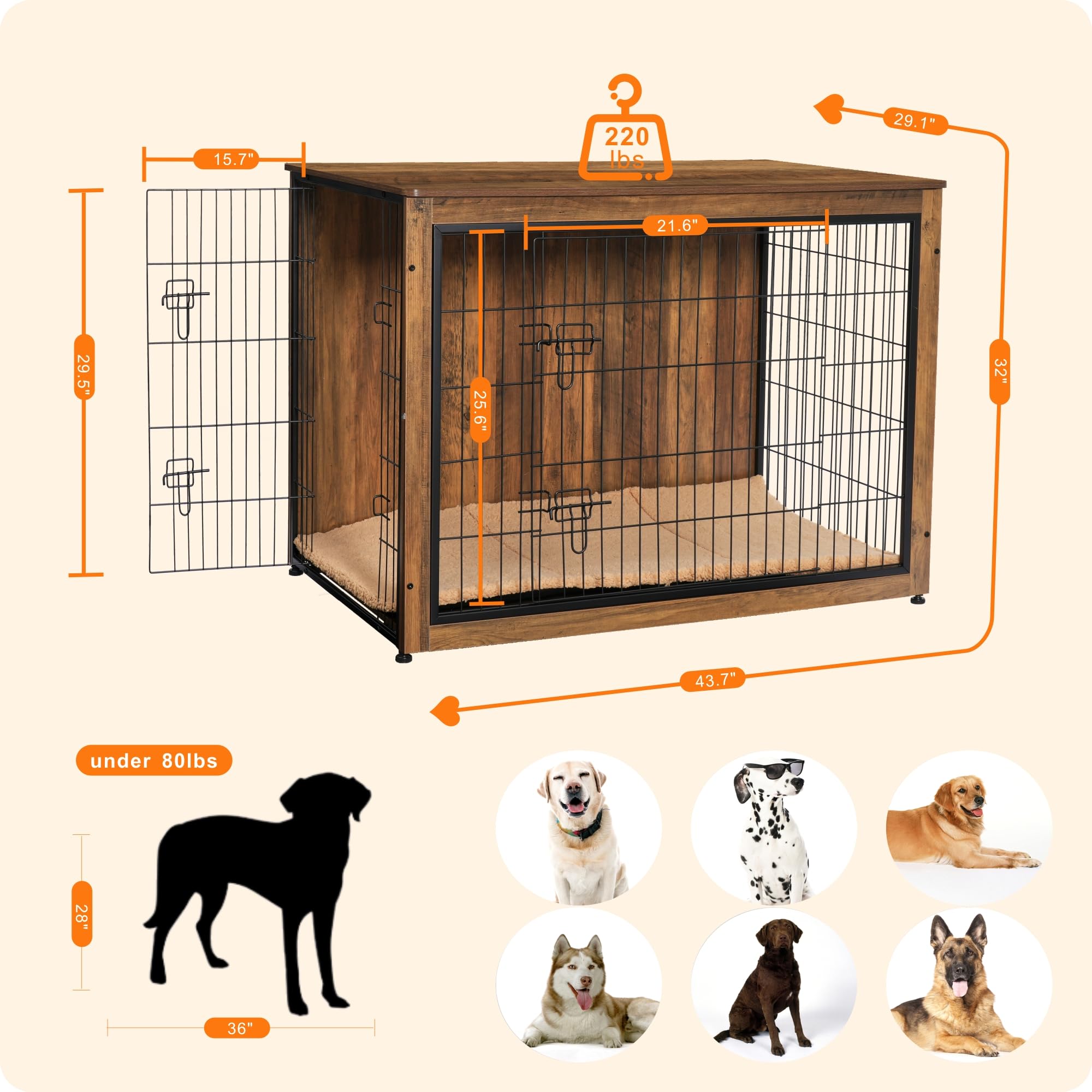 Dwanton wooden kennel table interior showing cushioned bed for cozy naps.