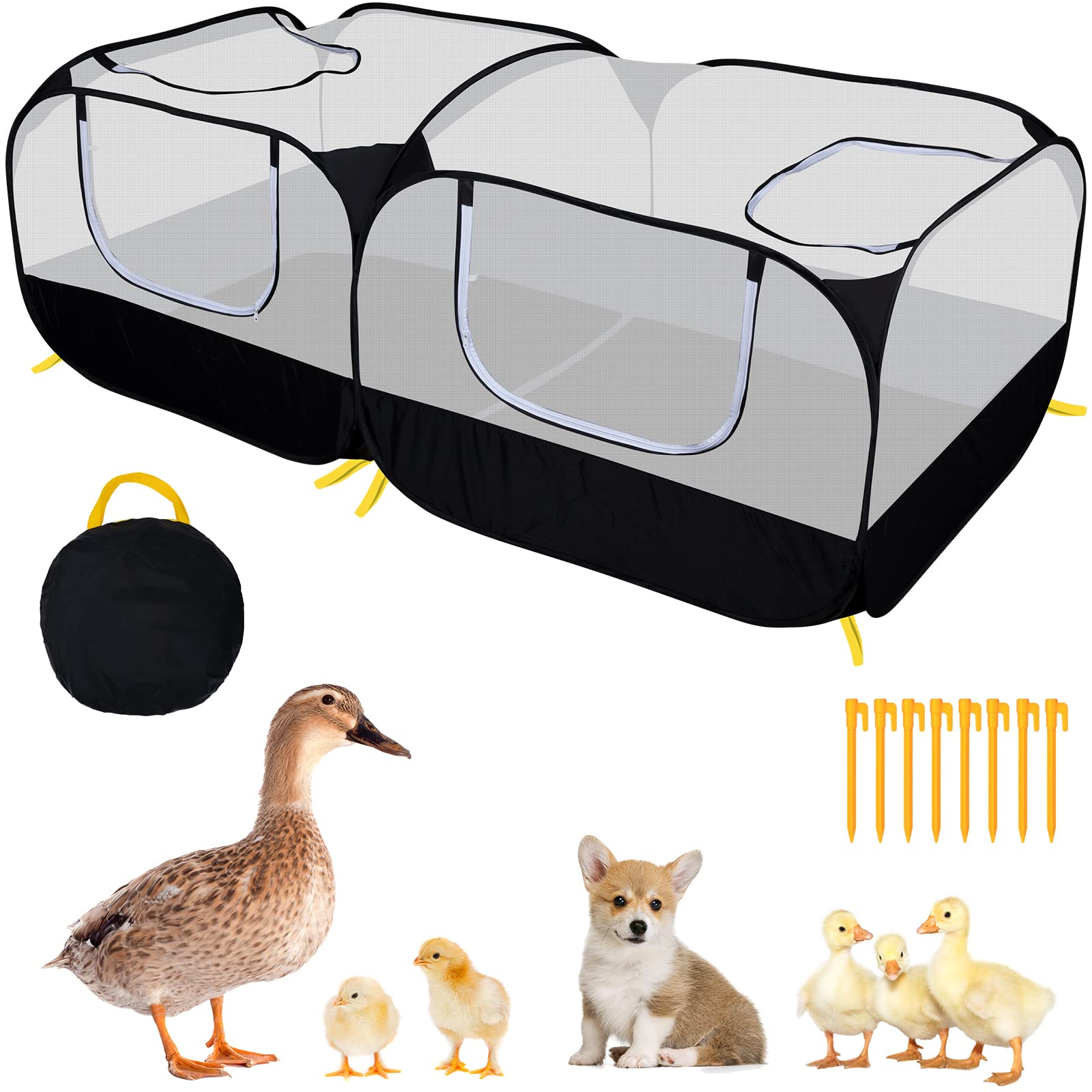 DWQEKD small animal playpen folded for quick storage and portability.