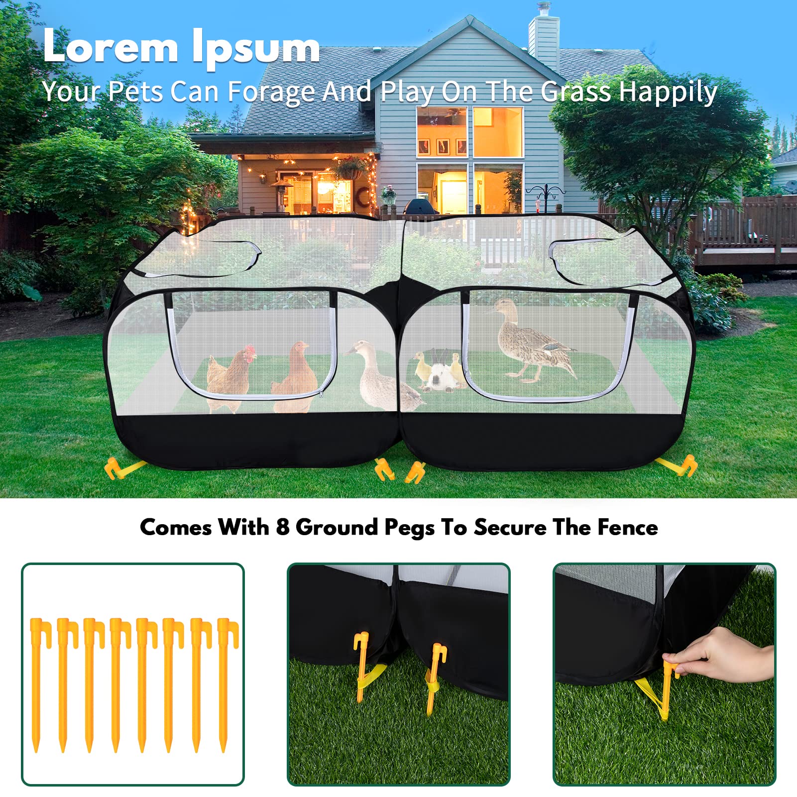 DWQEKD small animal playpen portable-stakes supports outdoor stability.