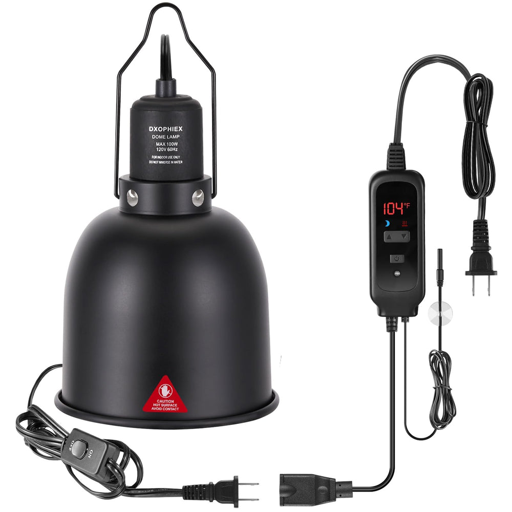 DXOPHIEX 5.5-inch dome heat lamp shows efficient heat delivery for reptile basking zones.