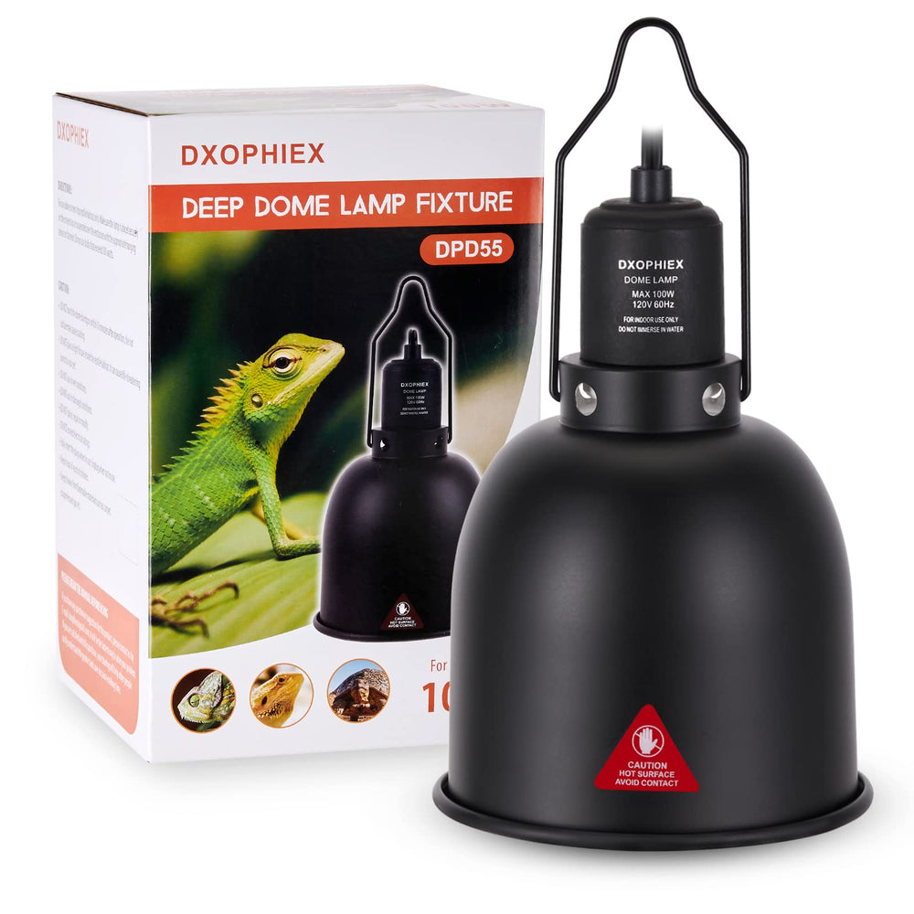 DXOPHIEX 5.5-inch deep dome heat lamp side view showing warm glow for reptile warmth