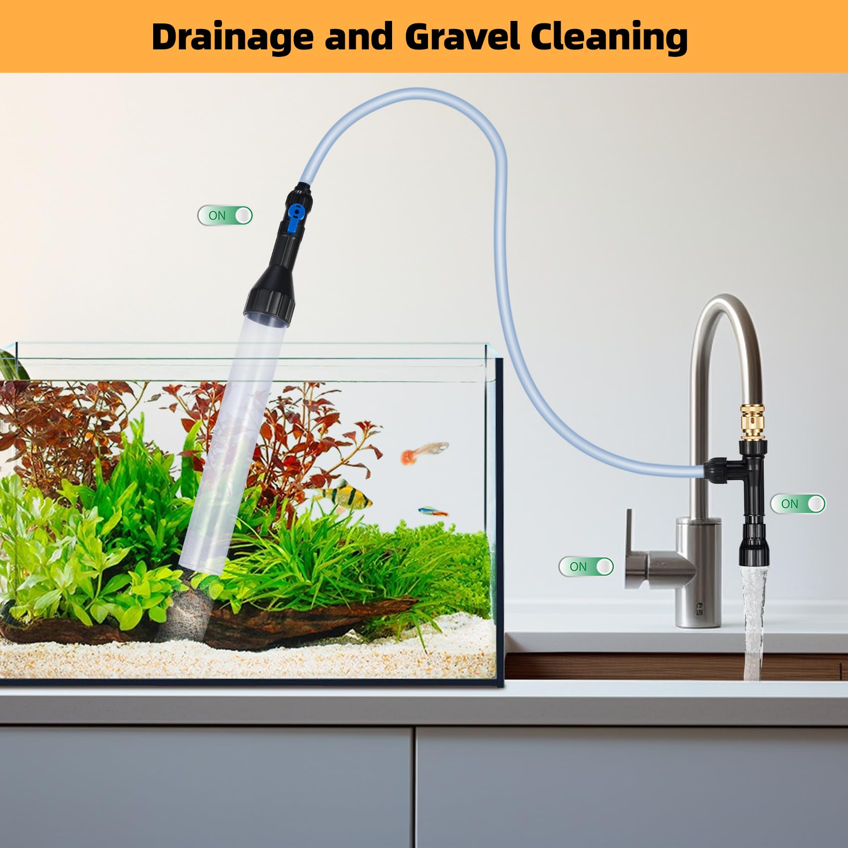 DXOPHIEX 50 foot hose setup provides flexible reach for water changes
