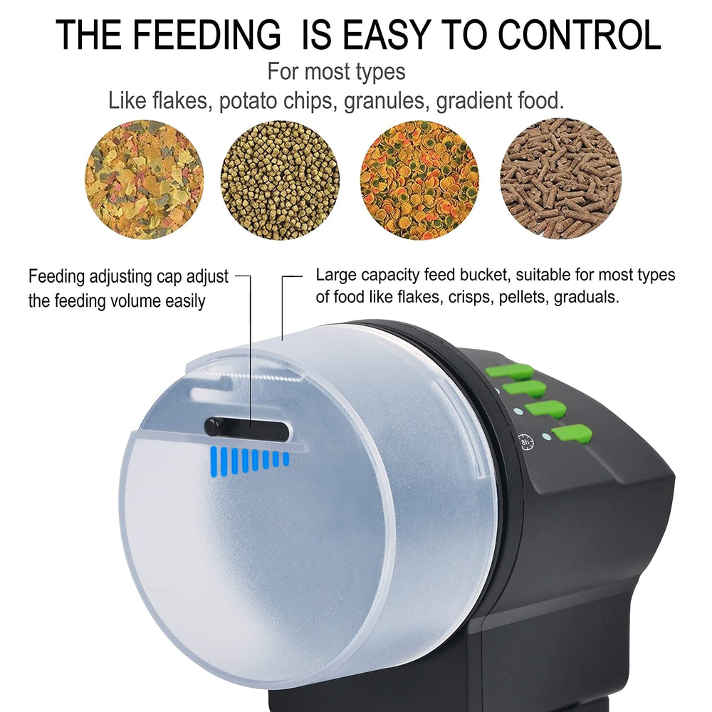 DXOPHIEX automatic fish feeder volume-adjustment cap simplifies feeding precision.