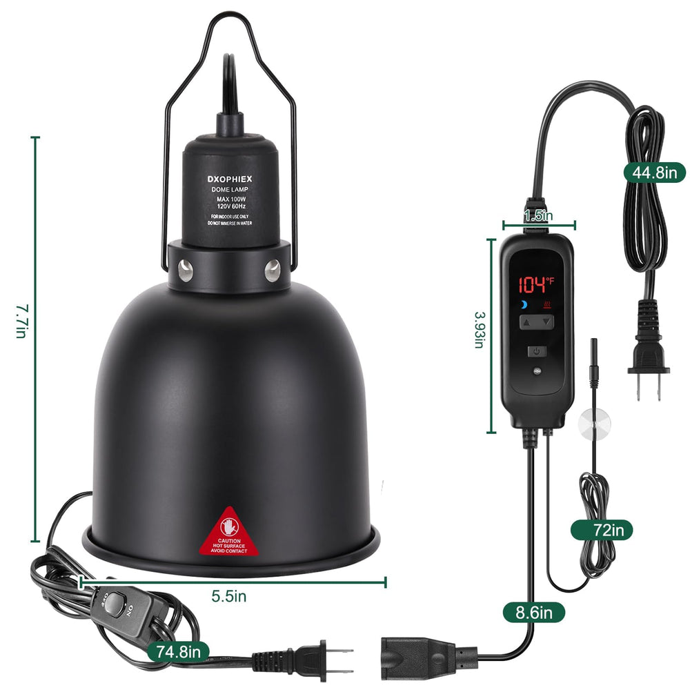 DXOPHIEX ETL-certified fixture supports up to 100W for bearded dragons and other reptiles.
