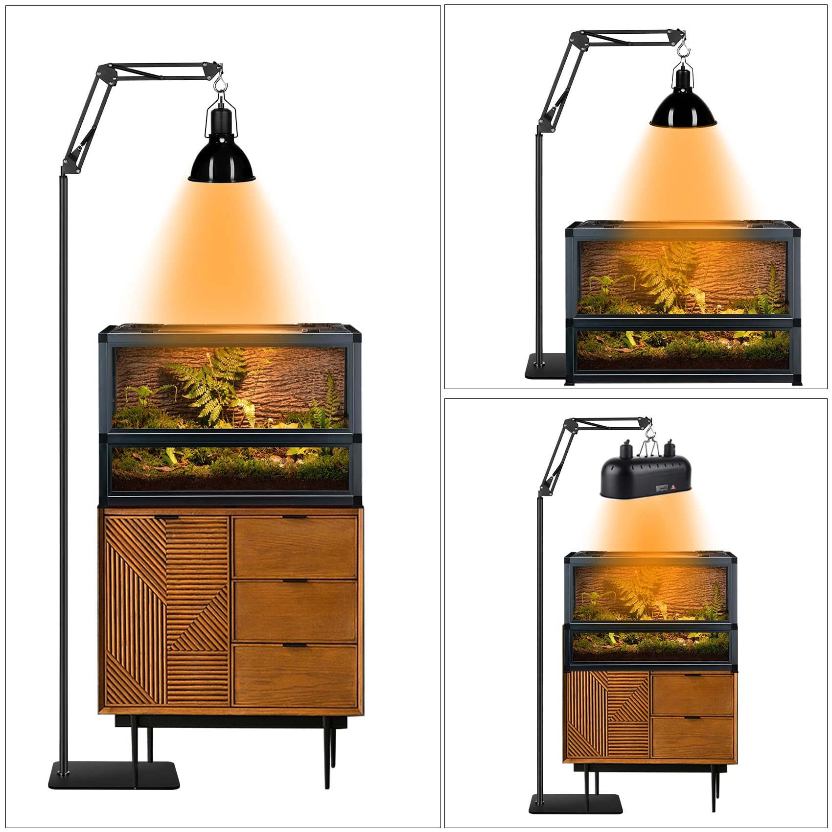 DXOPHIEX heat lamp stand assembly with non-slip pads and cable ties for tidy setup
