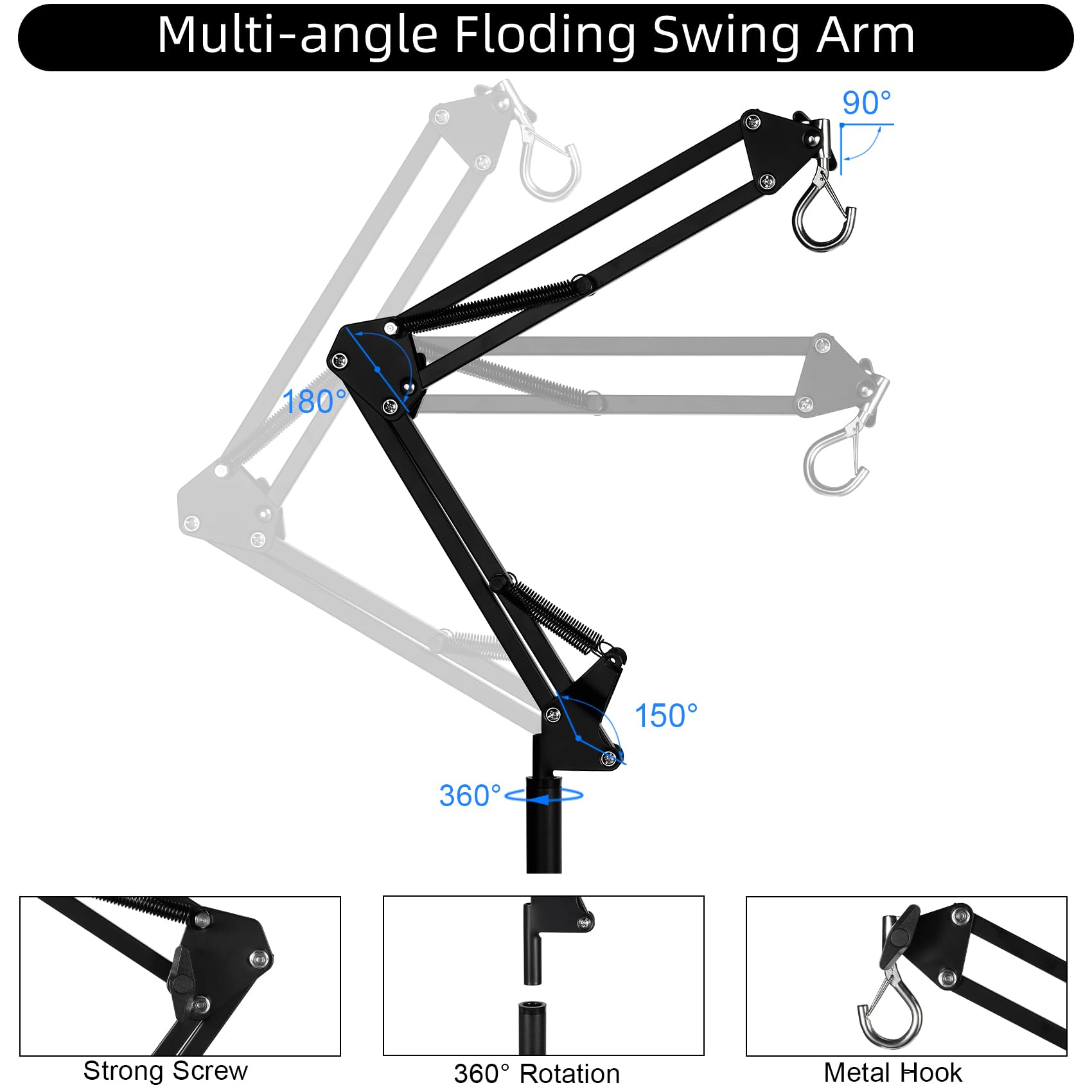 DXOPHIEX heat lamp stand folding arm enables flexible angles for warm basking zones