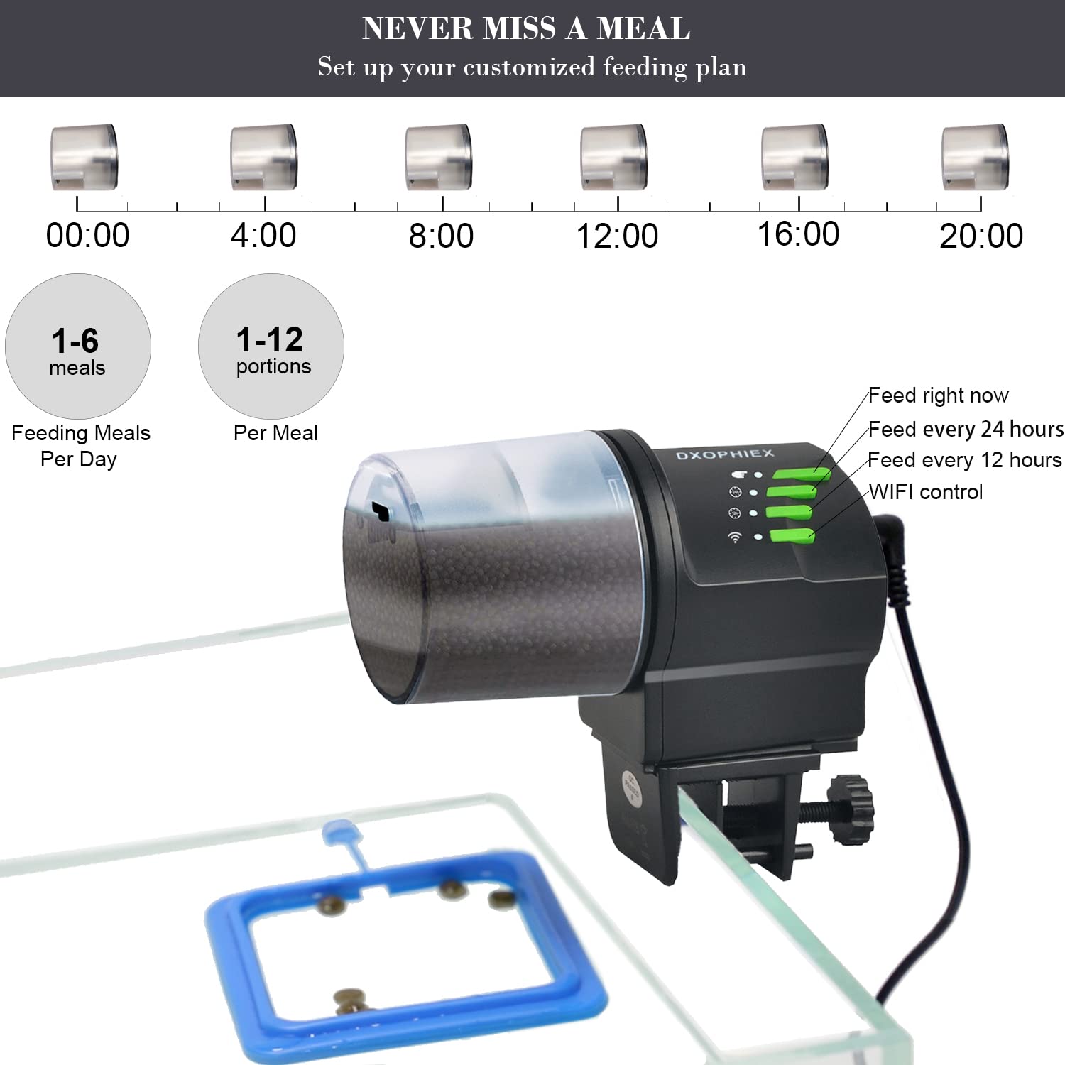 DXOPHIEX WiFi Fish Feeder includes 100ml and 200ml containers