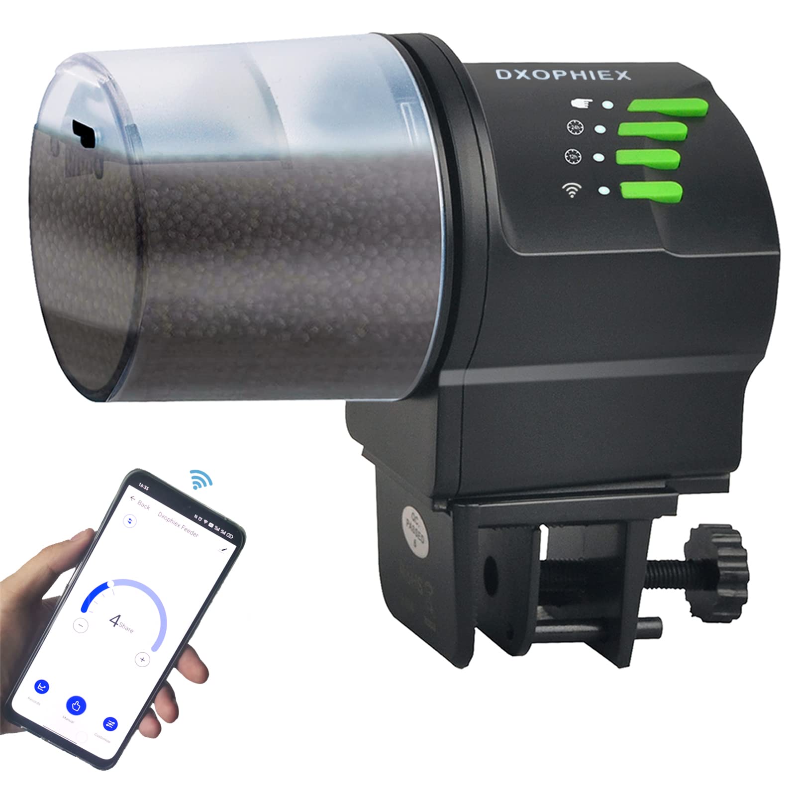 DXOPHIEX WiFi Fish Feeder shows remote scheduling for reliable feeding