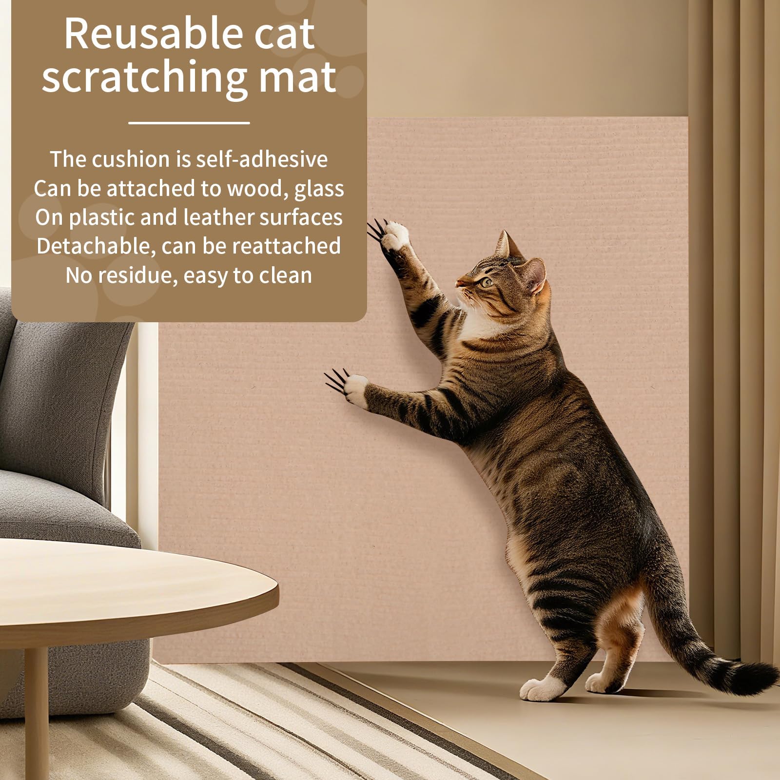 Dyale cat scratch mat light khaki color blends with décor and adds practical coverage