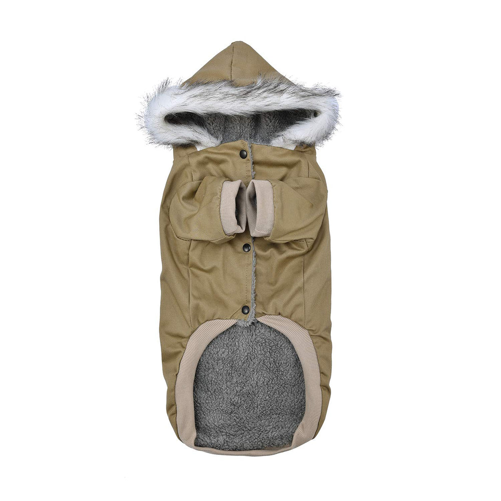 DYAprWu warm dog hooded trench coat back view showing full coverage