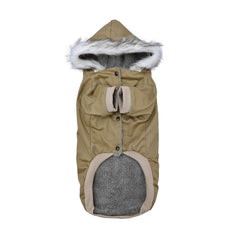 DYAprWu warm dog hooded trench coat back view showing full coverage