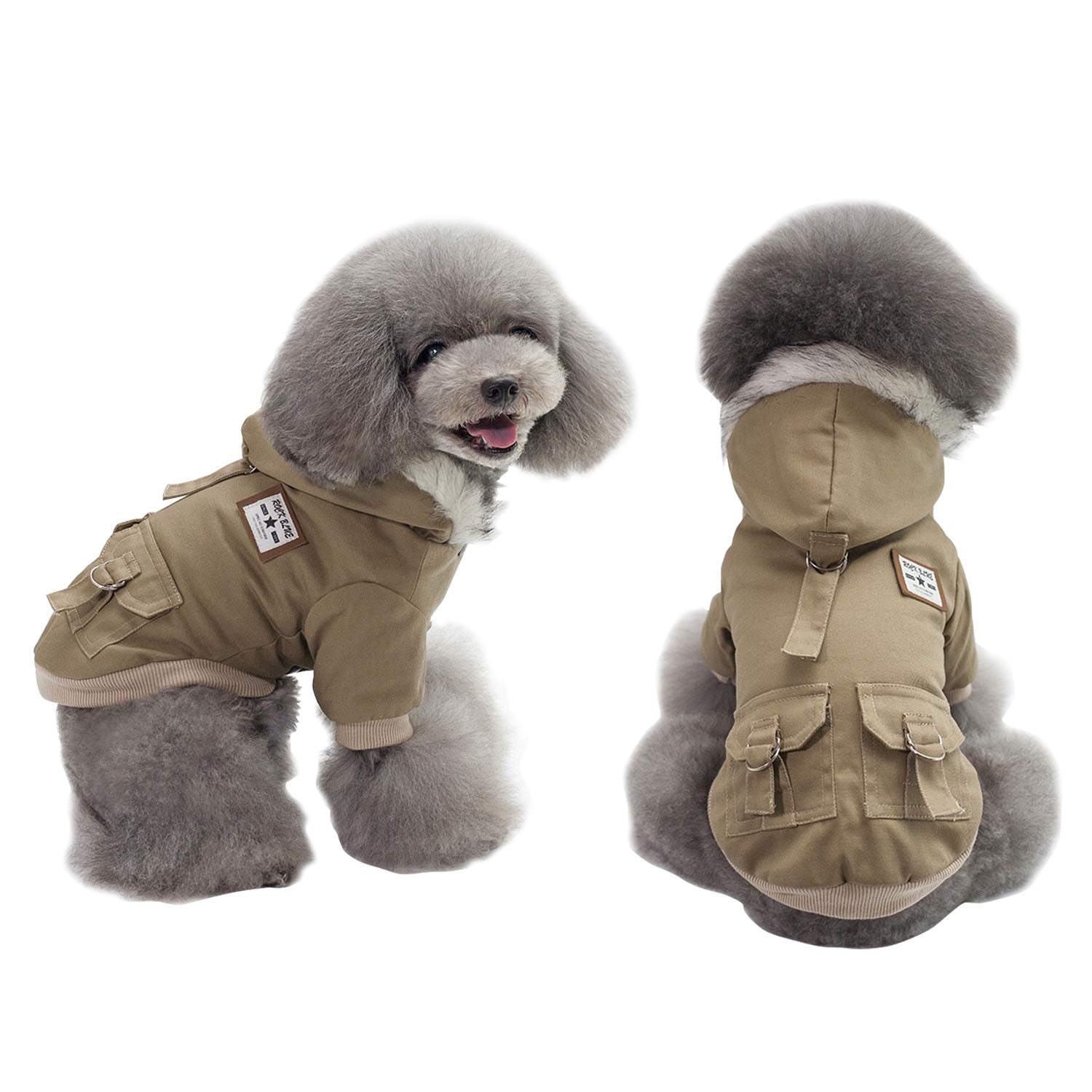DYAprWu warm dog hooded trench coat front view for windproof warmth