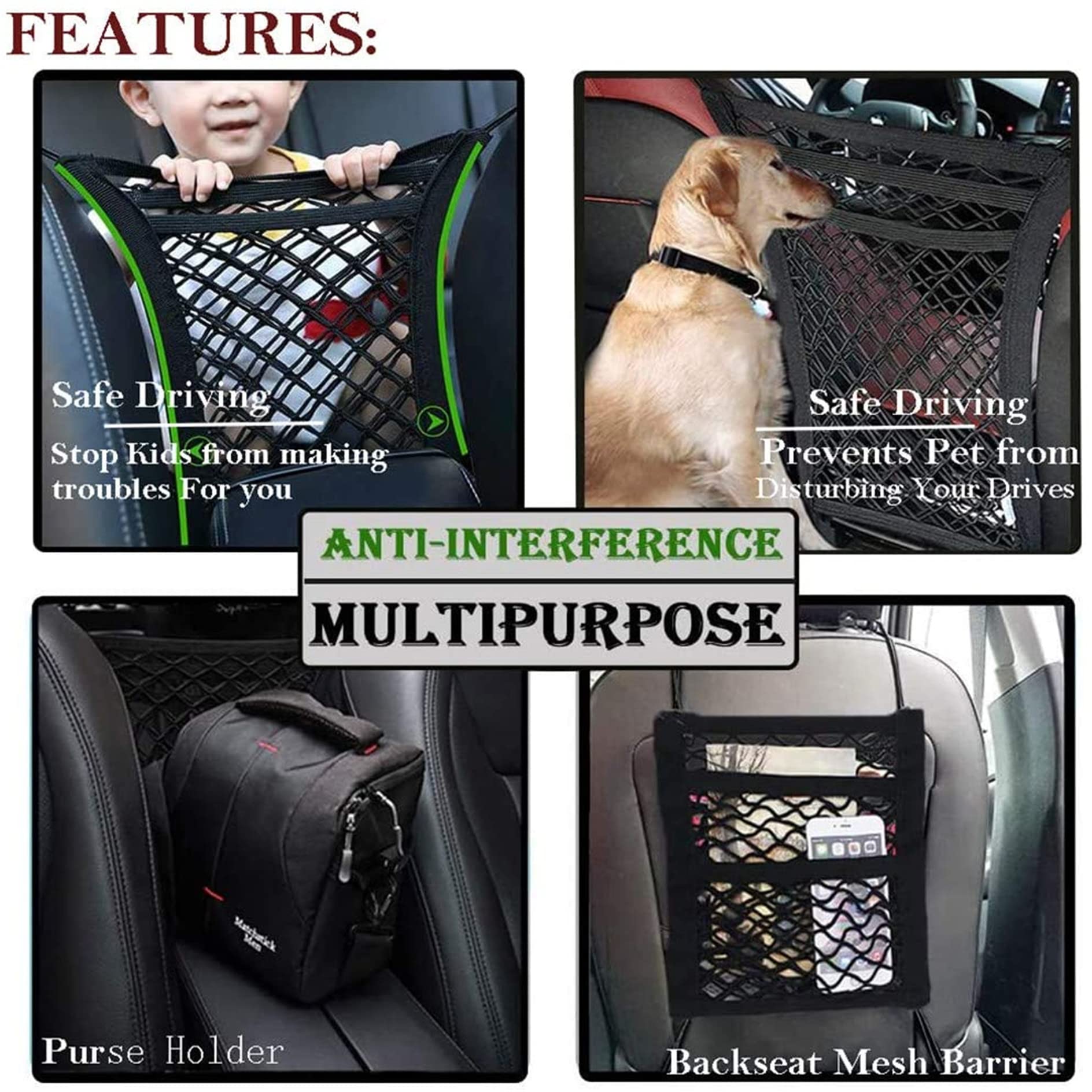 DYKESON 3-layer mesh backseat organizer reduces clutter and distractions.