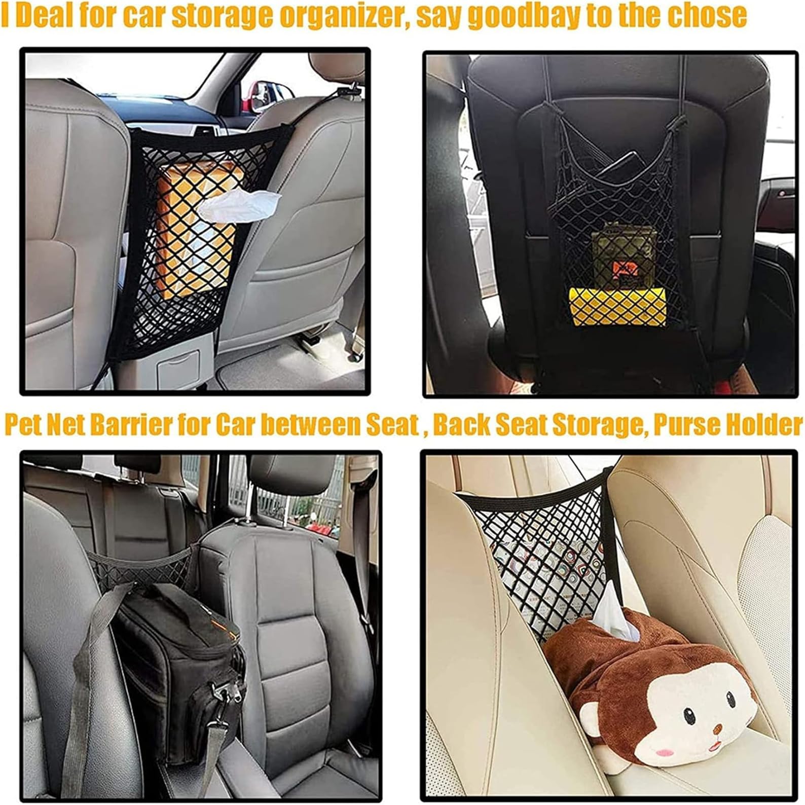 DYKESON car mesh organizer storage pouch keeps snacks within reach